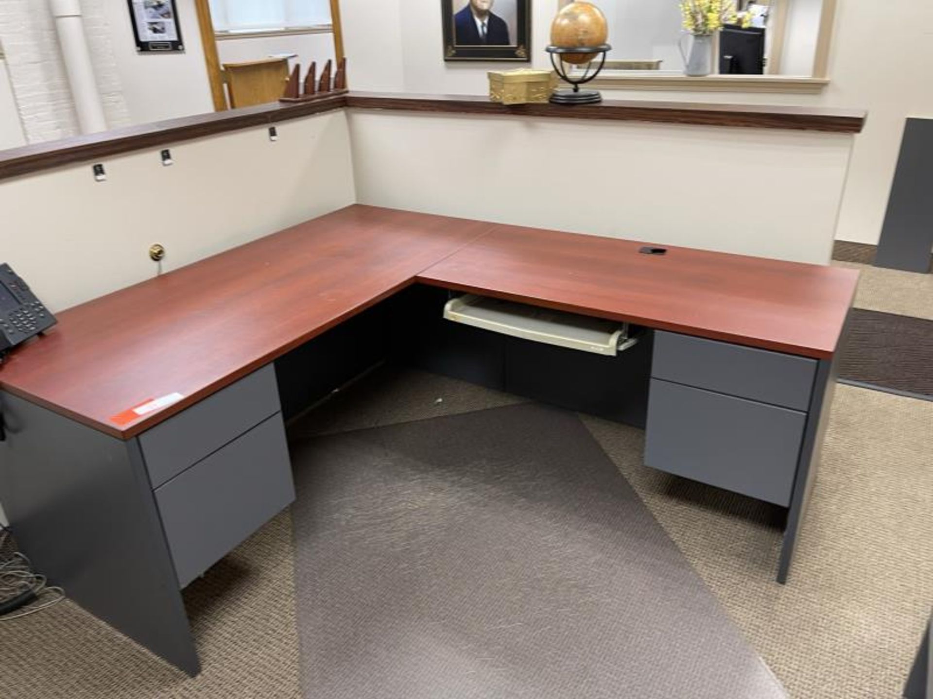 Desk with Drawers & "L" Shaped, Credenza with (4) Drawers Drawers