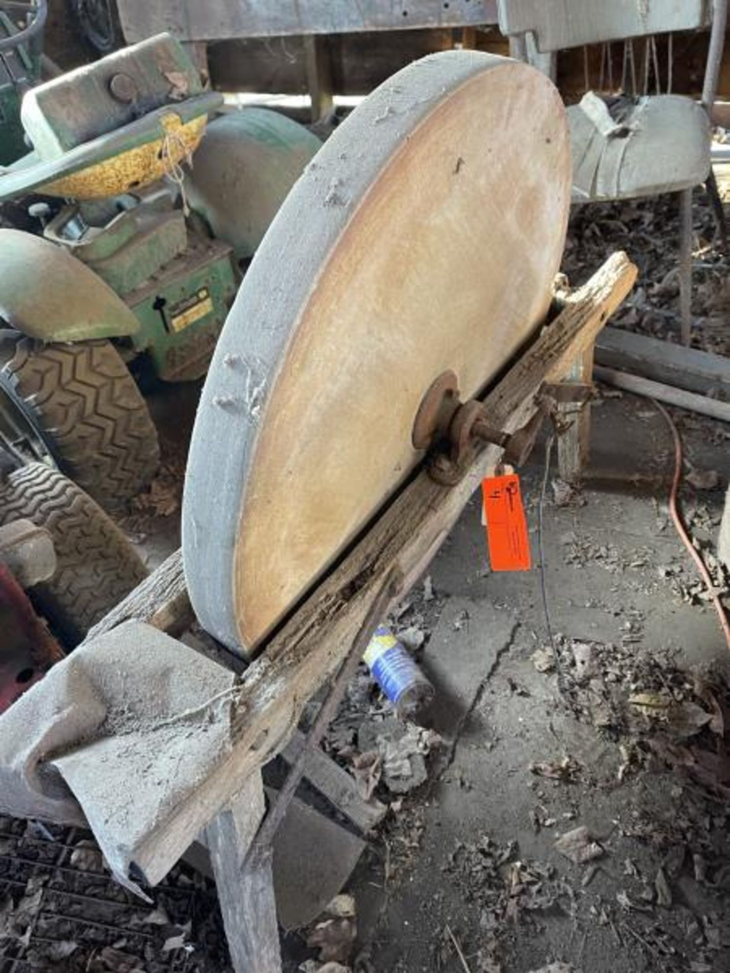 Grinding Wheel 28" Diameter, Poor Wooden Frame