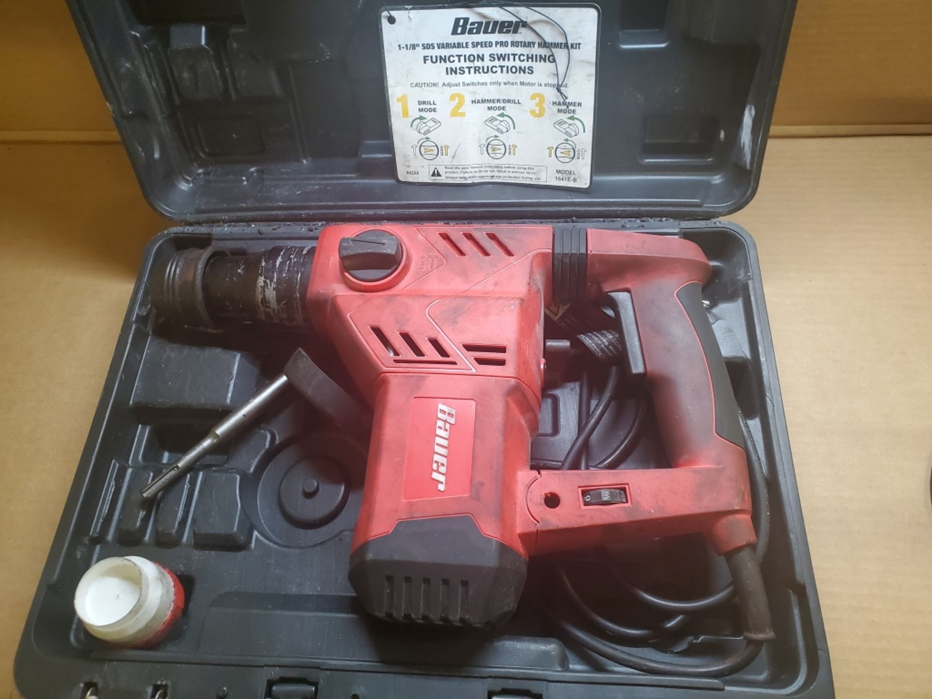 Bauer Model 1641E-B 1-1/8" SDS Variable Speed Pro Rotary Hammer Drill With Case - Image 2 of 4