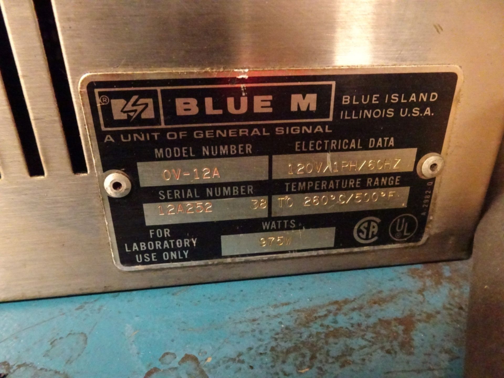 Blue M Model OV-12A Bench Top Lab Oven Max Temps 260 Degree C / 500 Degree F 120V, 1ph, 60Hz, sn - Image 3 of 3