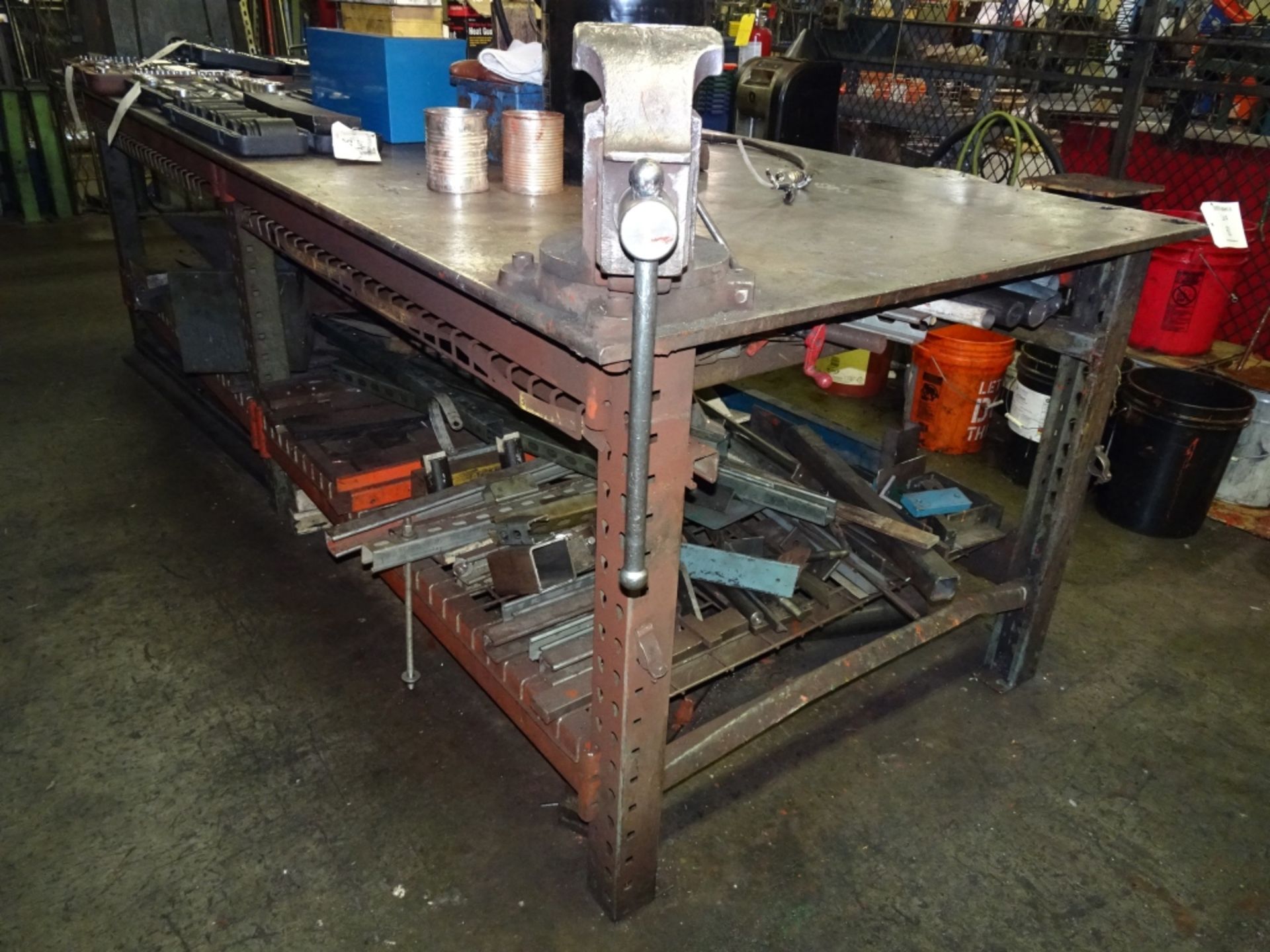 10' x 4' Custom Fabricated Welding Table w/ Vise and Misc Metals - Image 2 of 6