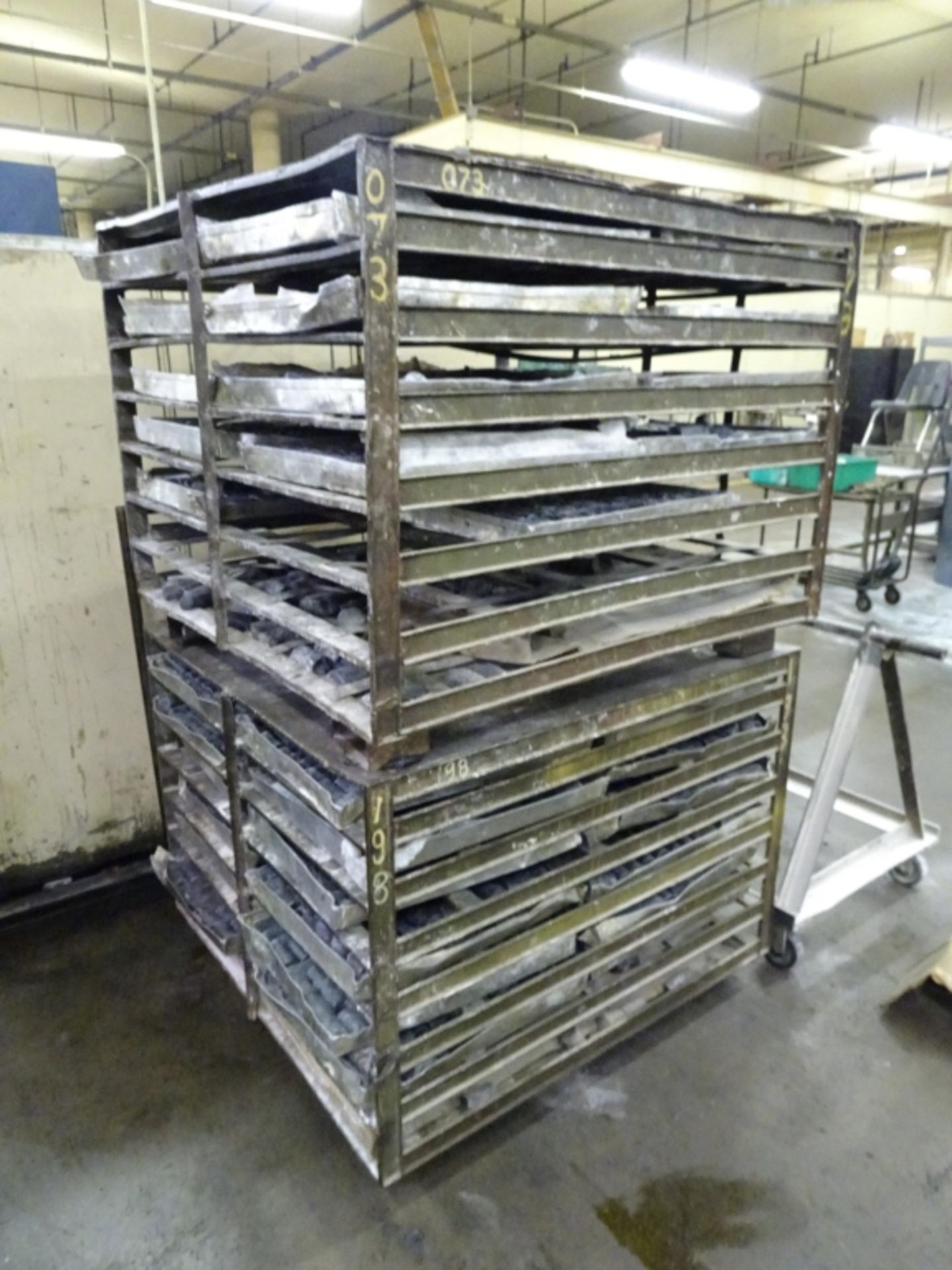 Qty Of Stainless Steel Trays In (6) Forklift Racks