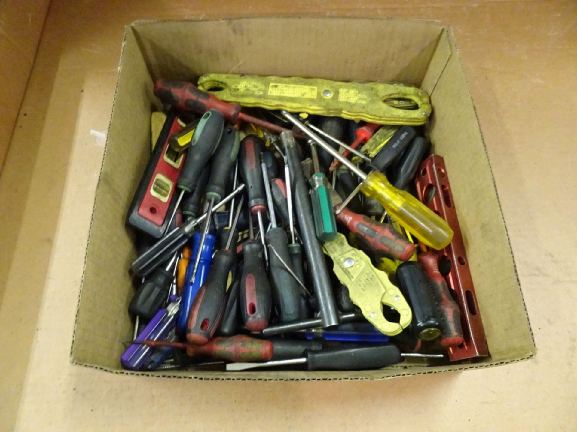 Box Lot Of Various Screw Drivers, Nut Drivers, Fuse Pullers, Levels and Picks - Image 2 of 2