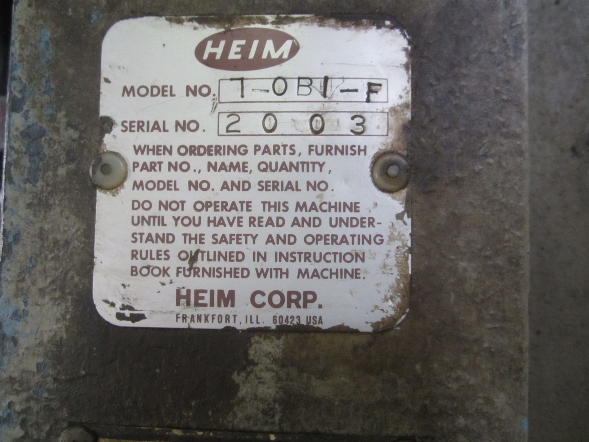 Heim Model 7-OBI-F OBI Punch Press, s/n 2003, 70 Ton, Est. 3" Stroke, Air Clutch, Dual Palm Buttons - Image 6 of 6
