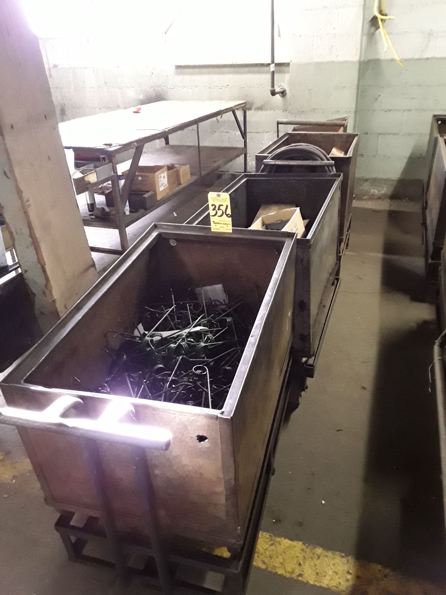 (3) Metal Tubs on Carts and (1) Warehouse Carts