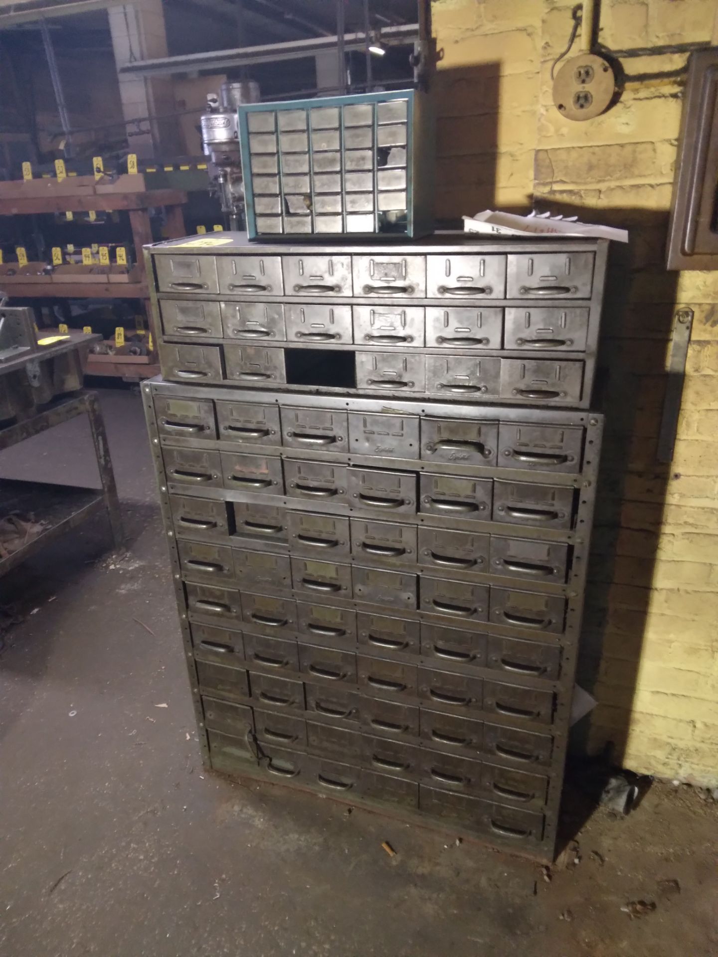 Large Metal Pigeon Hole Storage Cabinet with Contents of Perishable Tooling