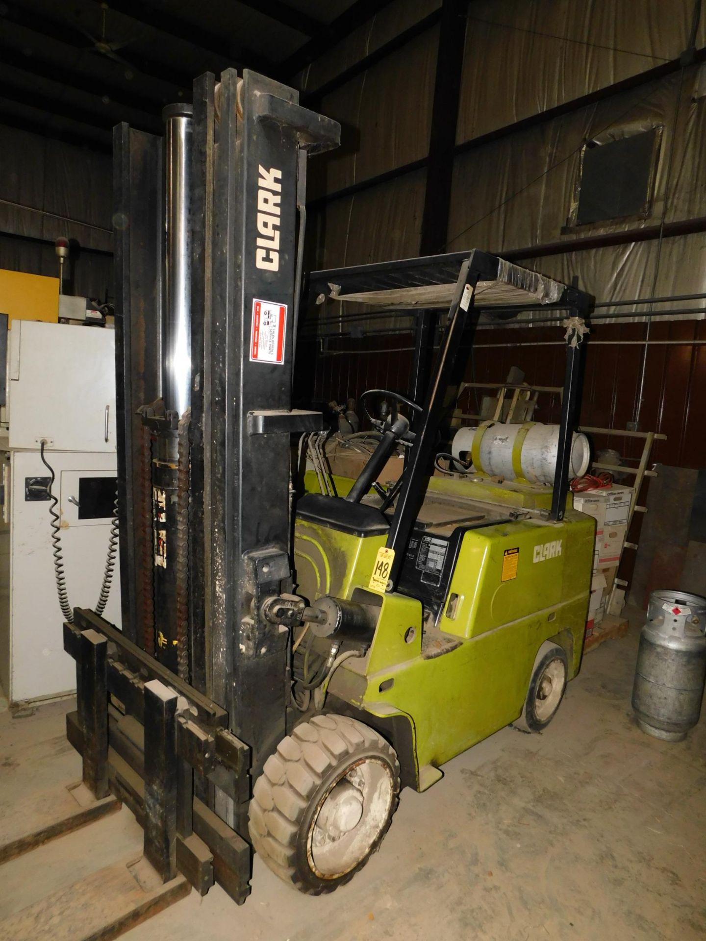 Clark Model C500-70 Fork Lift, 4,600 Lb. Capacity, LP, Side Shift, 3-Stage Mast, Hard Tire, Cage, - Image 2 of 15