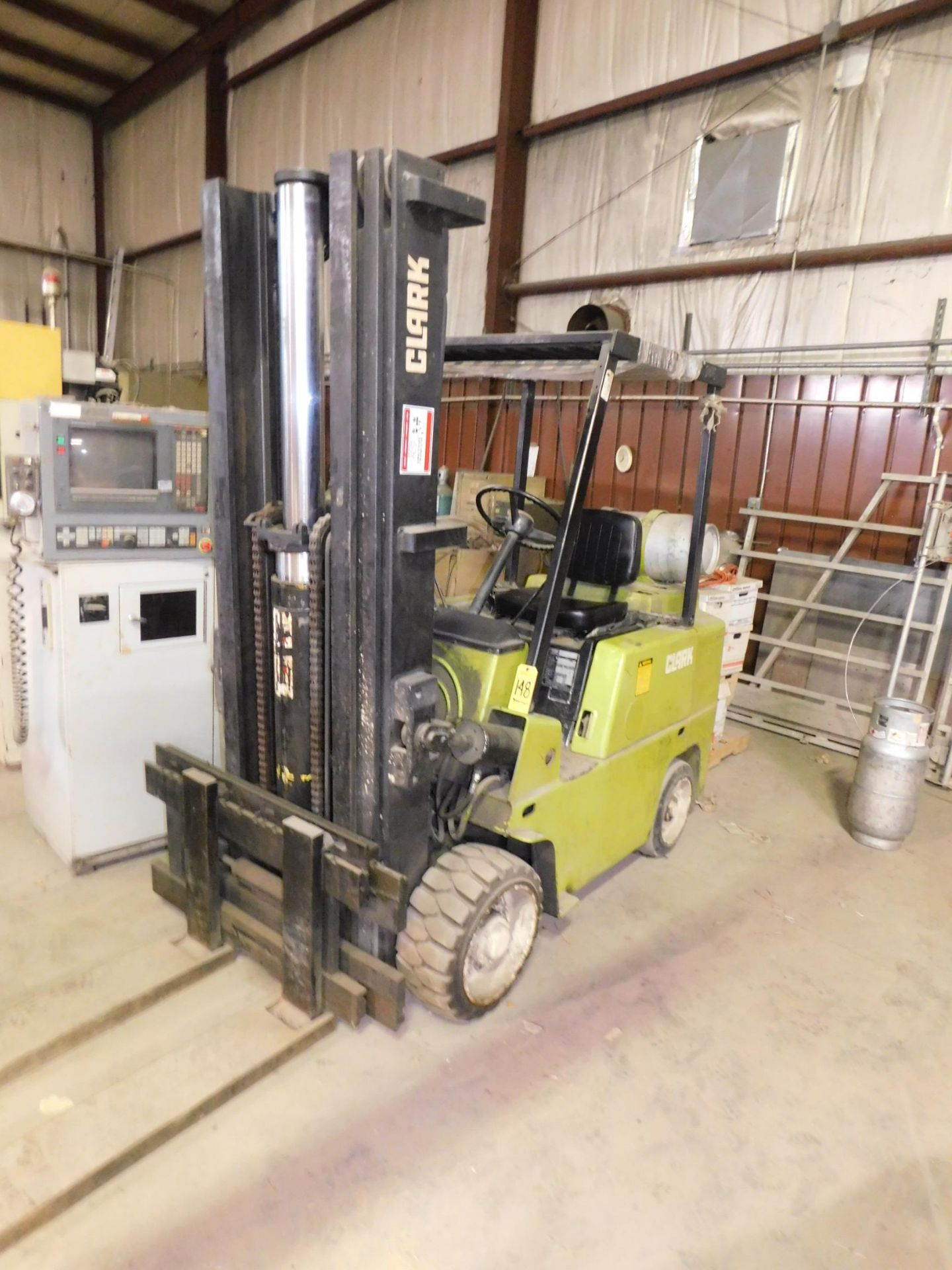 Clark Model C500-70 Fork Lift, 4,600 Lb. Capacity, LP, Side Shift, 3-Stage Mast, Hard Tire, Cage, - Image 12 of 15