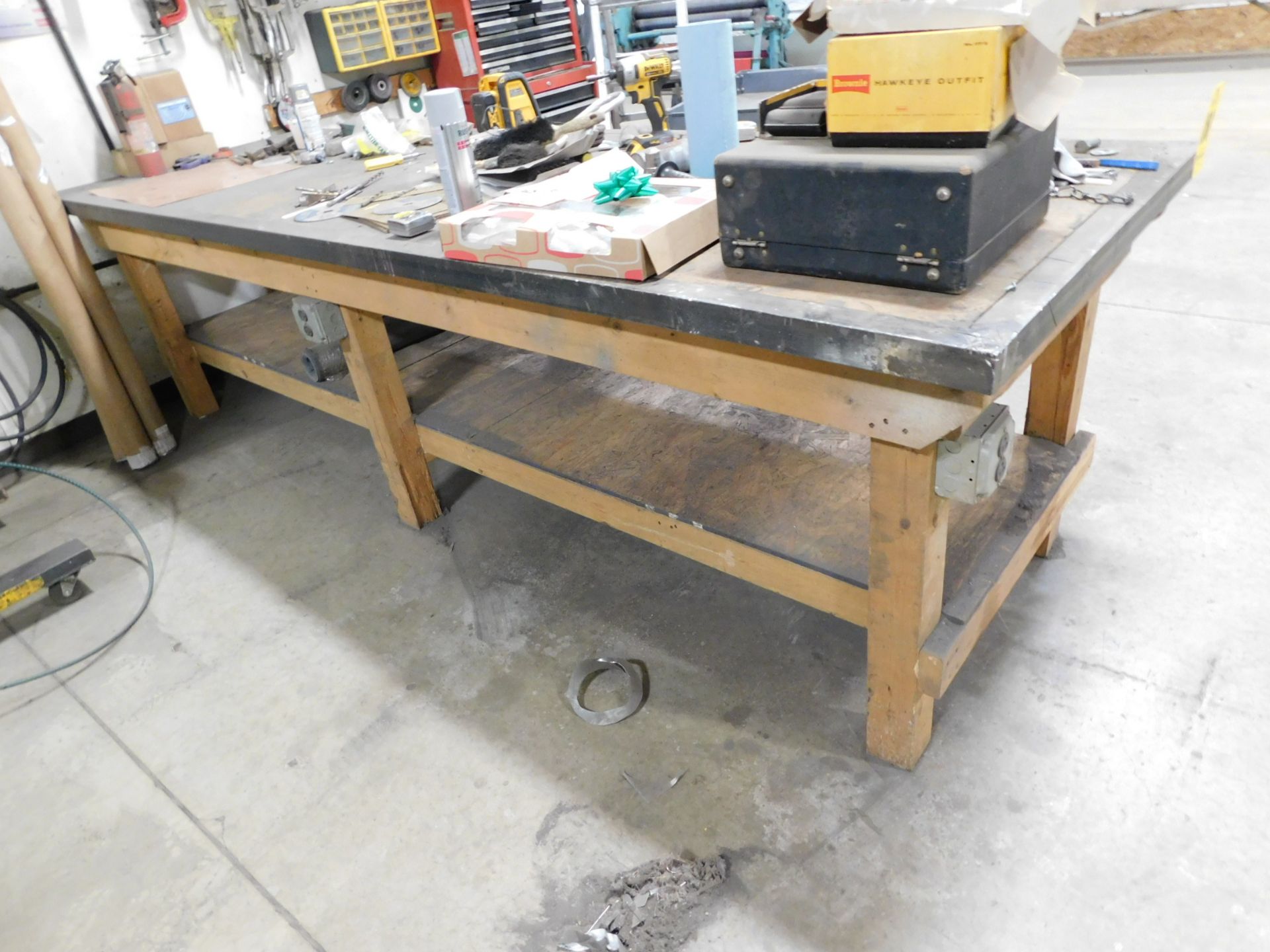 Wooden Workbench, 39" x 120" x 34" H-NO CONTENTS
