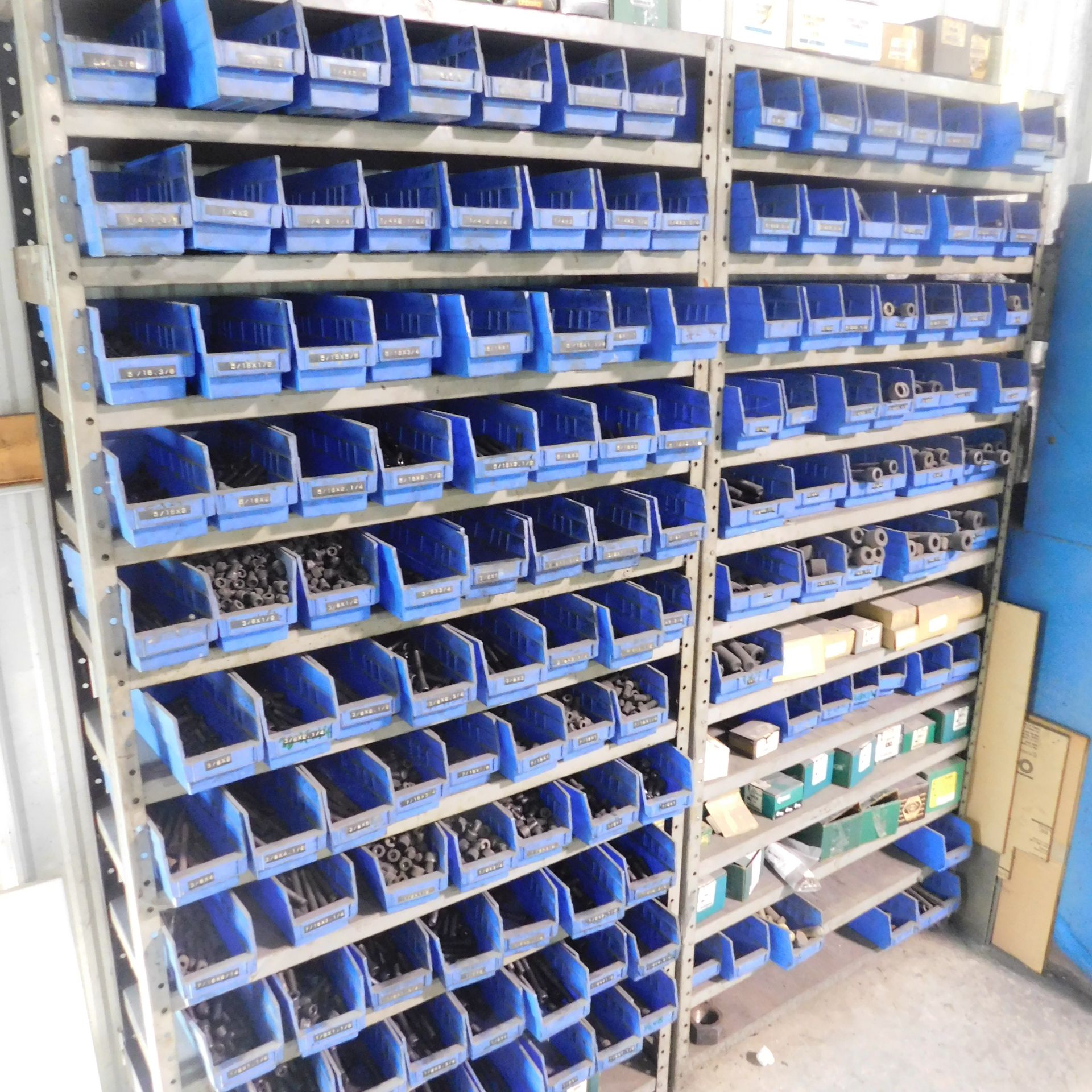 (2) Shelving Units with Contents of Hardware and Die Components, Large Quantity