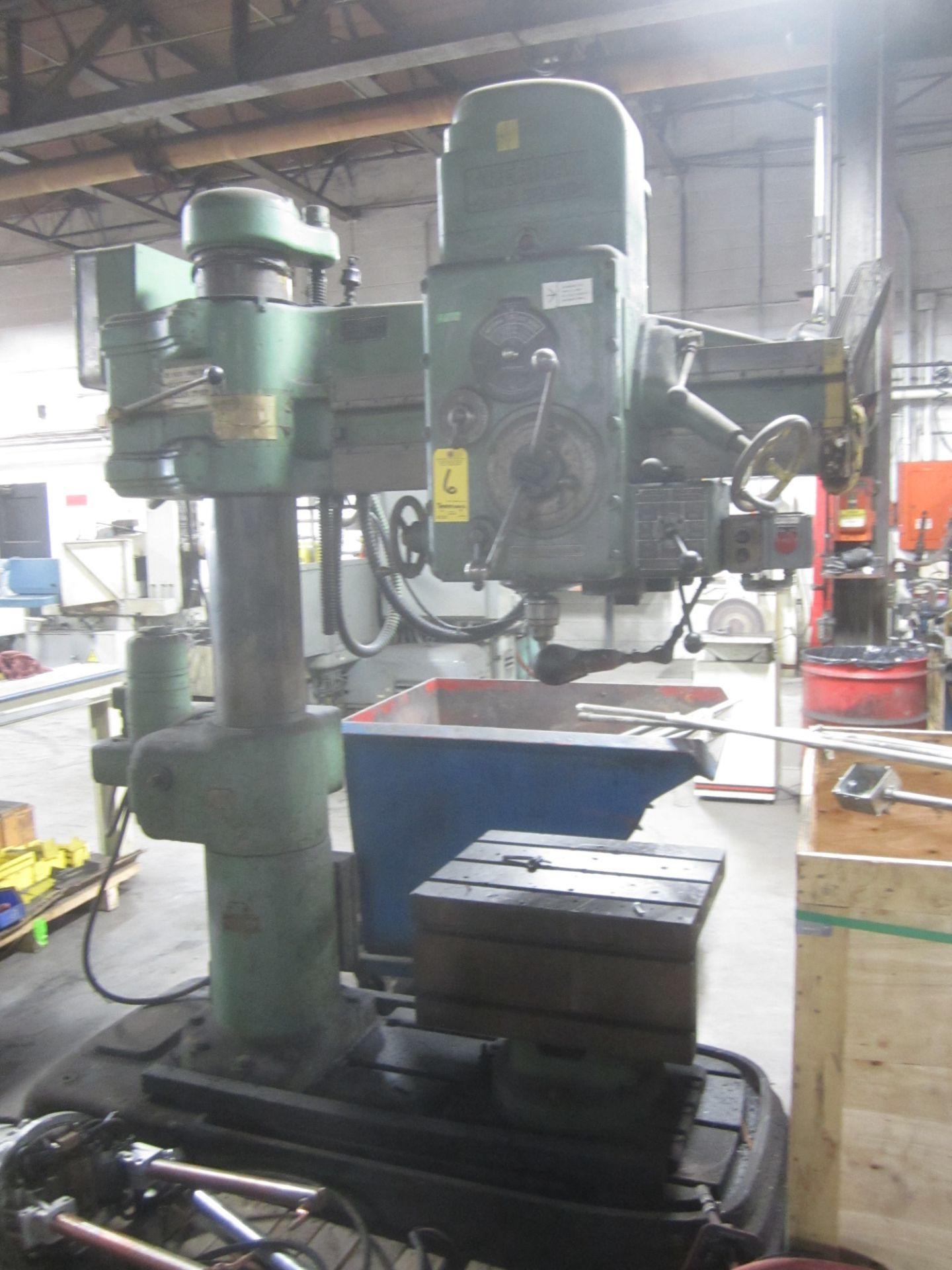 American Hole Wizard Radial Arm Drill, 3’ X 9”, Power Clamping, Box Table, s/n 73577