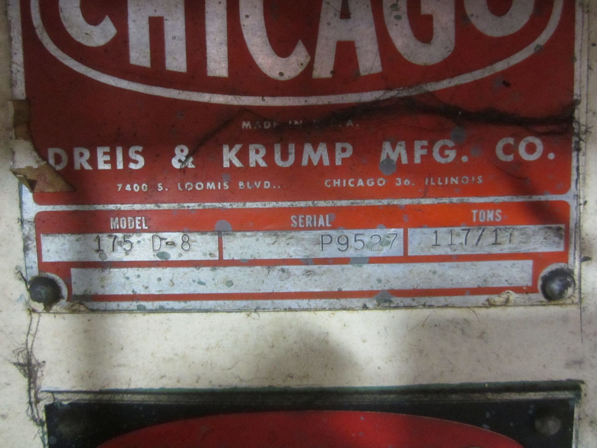Chicago Dreis & Krump Model 175-D-8 Mechanical Press Brake, s/n P-9524, 175 Ton, 10’6” Overall, 8’6” - Image 7 of 7