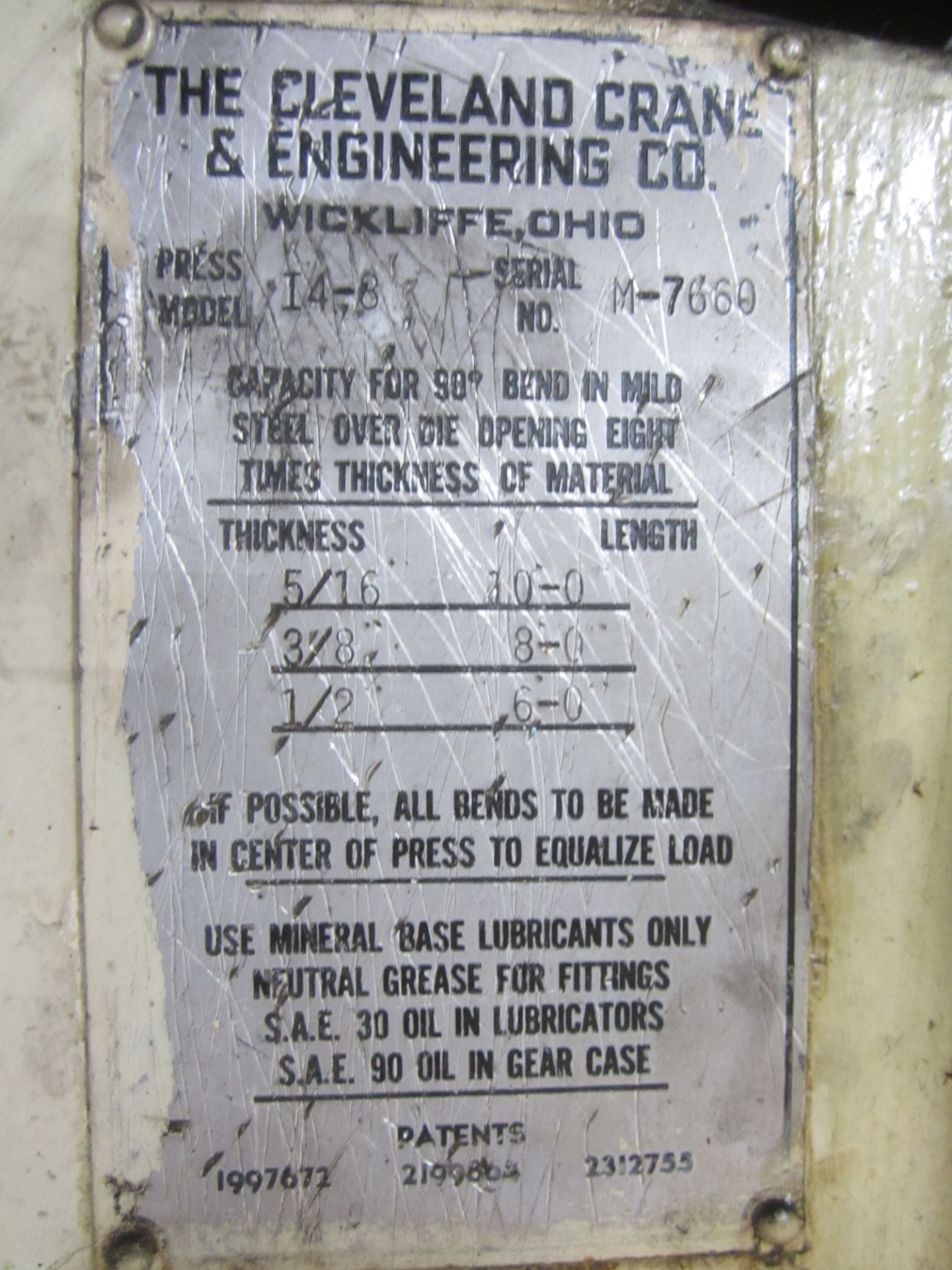 Steelweld Mechanical Press Brake, Model I4-8, s/n M-7660, 175 Ton, 10’ Overall, 104” Between - Image 6 of 6