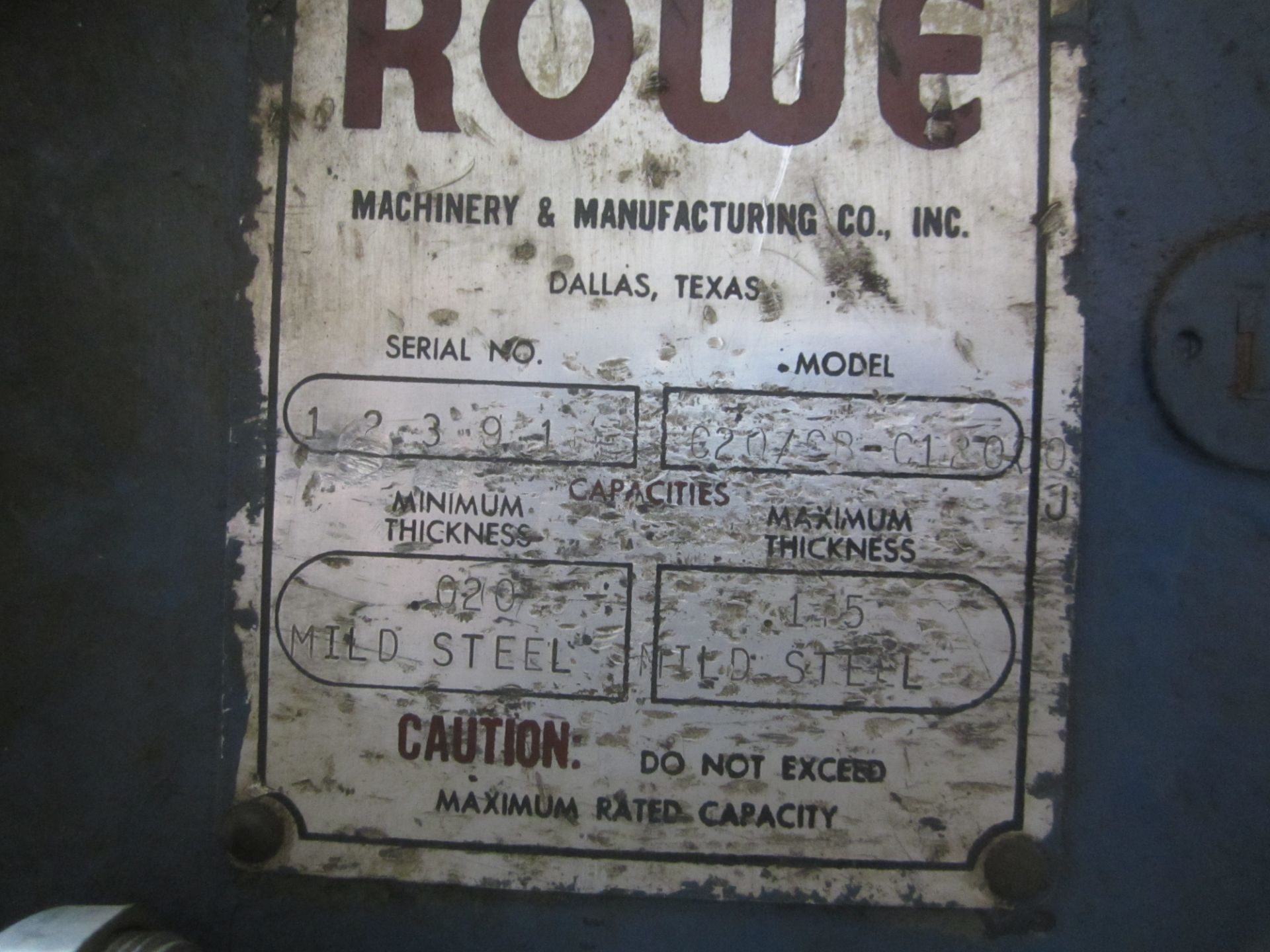 Rowe Model C20/S8 Coil Cradle/Straightener, s/n 12.39.1, Min. Thickness .020" Mild Steel, Max. - Image 5 of 5