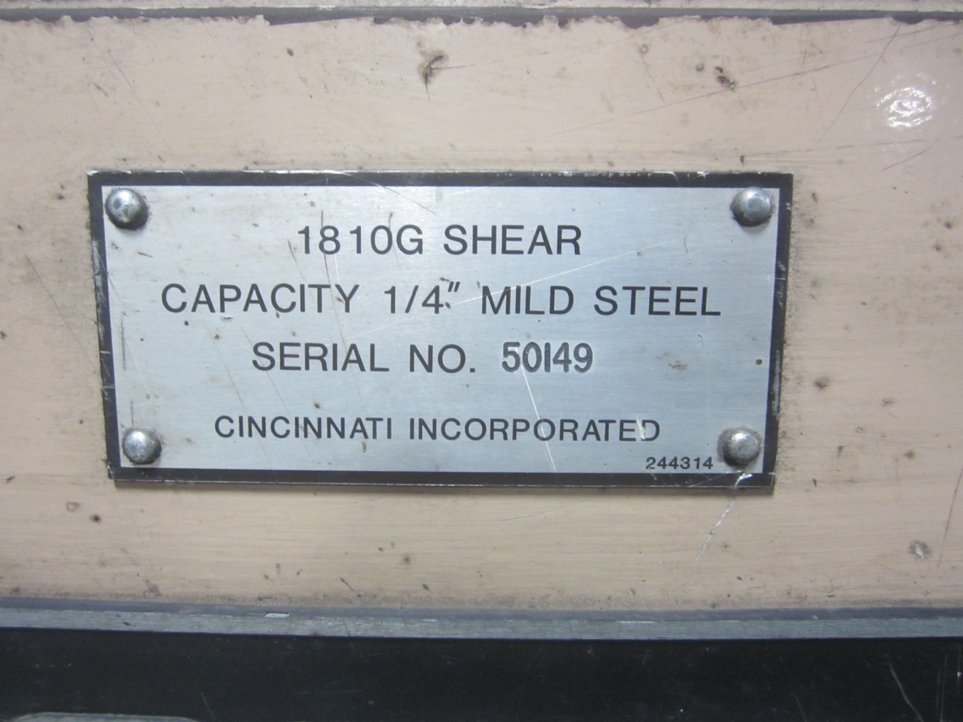 Cincinnati Model 1810G Power Squaring Shear, s/n 50149, Bg10’ X 1/4” Capacity, 60 SPM, 48”BG New 97 - Image 10 of 10