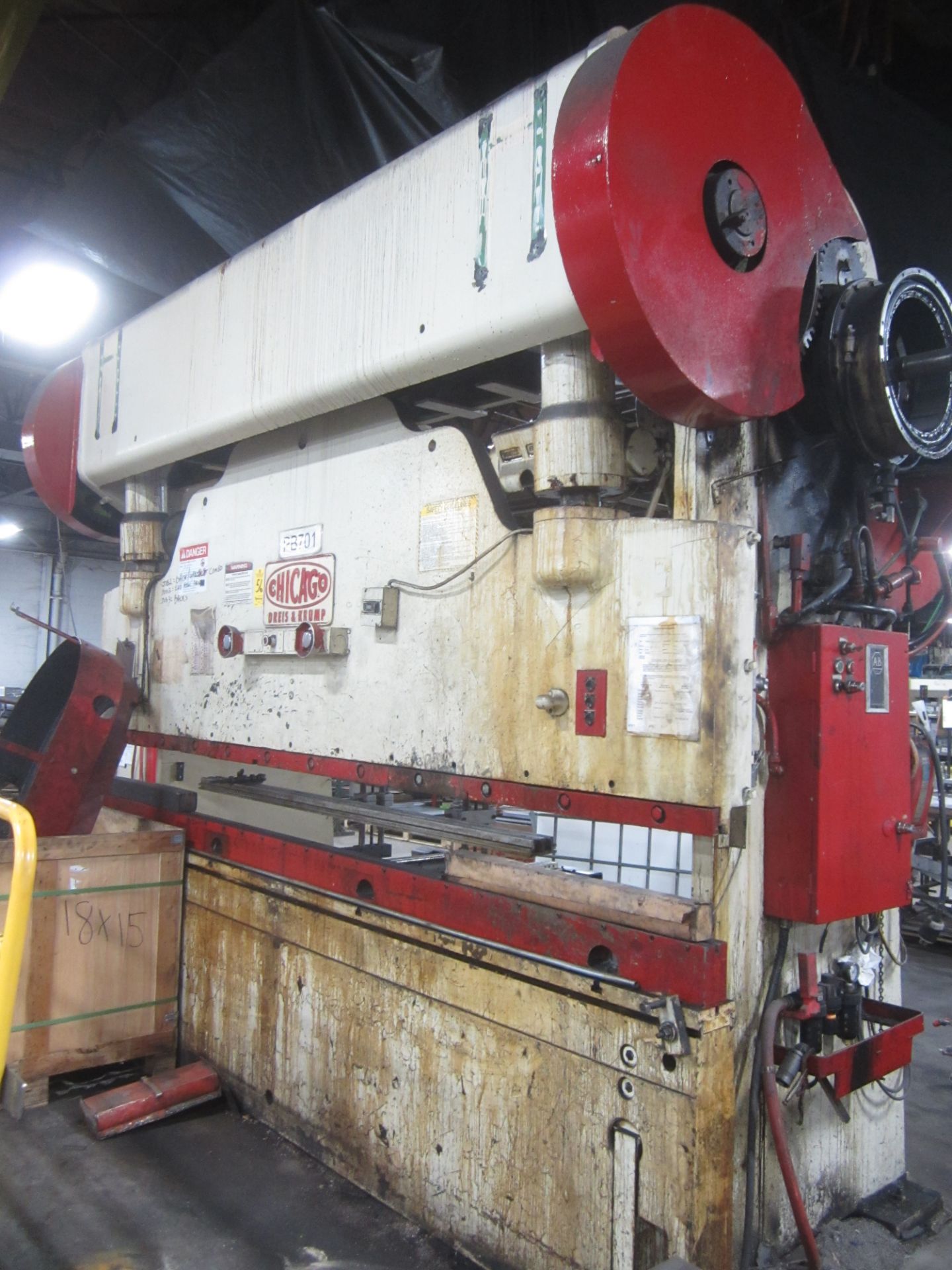 Chicago Dreis & Krump Model 4510-D Mechanical Press Brake, s/n P-8942, 125 Ton, 12’ Overall, 10’6”