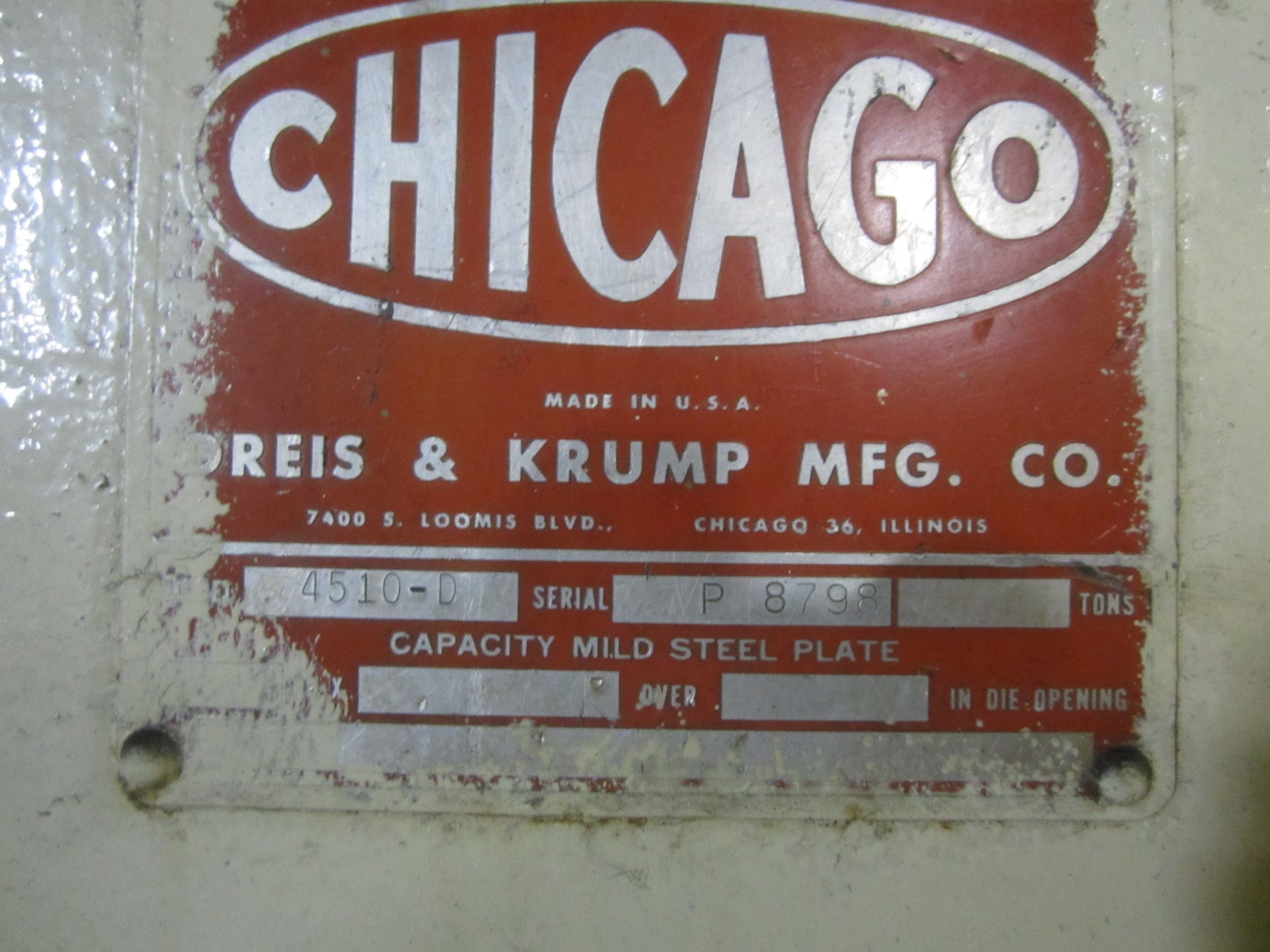 Chicago Dreis & Krump Model 4510-D Mechanical Press Brake, s/n P-8798, 125 Ton, 12’ Overall, 10’6” - Image 8 of 8