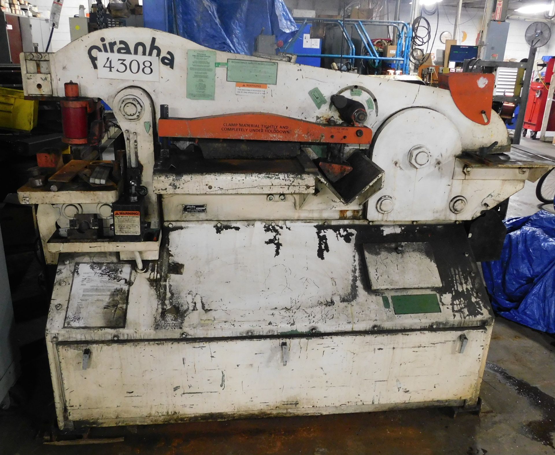 Piranha Model P90 Hydraulic Ironworker, s/n P90-1281, 90 Ton Capacity, 10” Throat, 5” X 5” X 1/2”