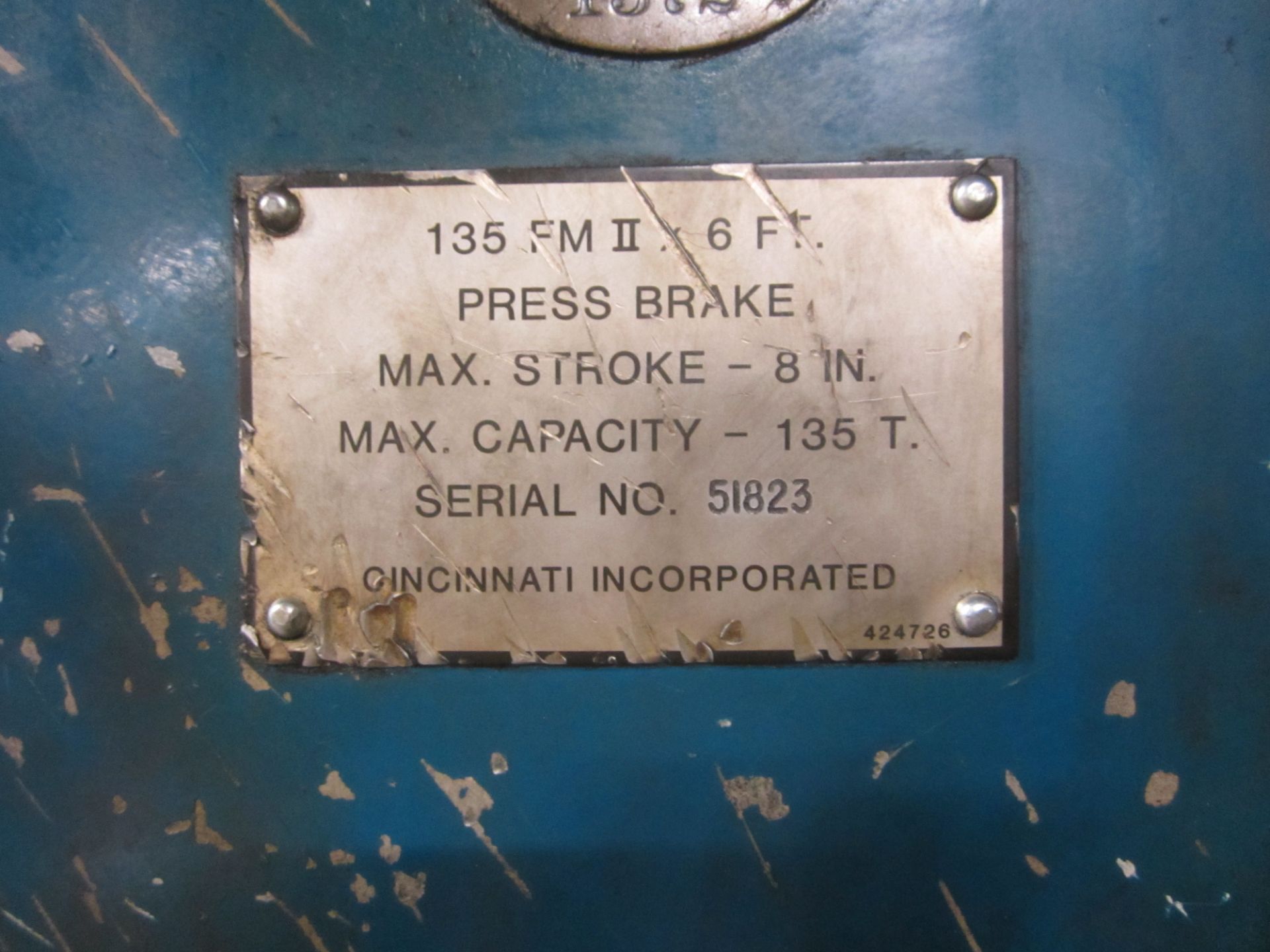 Cincinnati Model 135FM II X 6 Hydraulic Press Brake, s/n 51823, Cincinnati Form Master II, New 2000 - Image 8 of 8