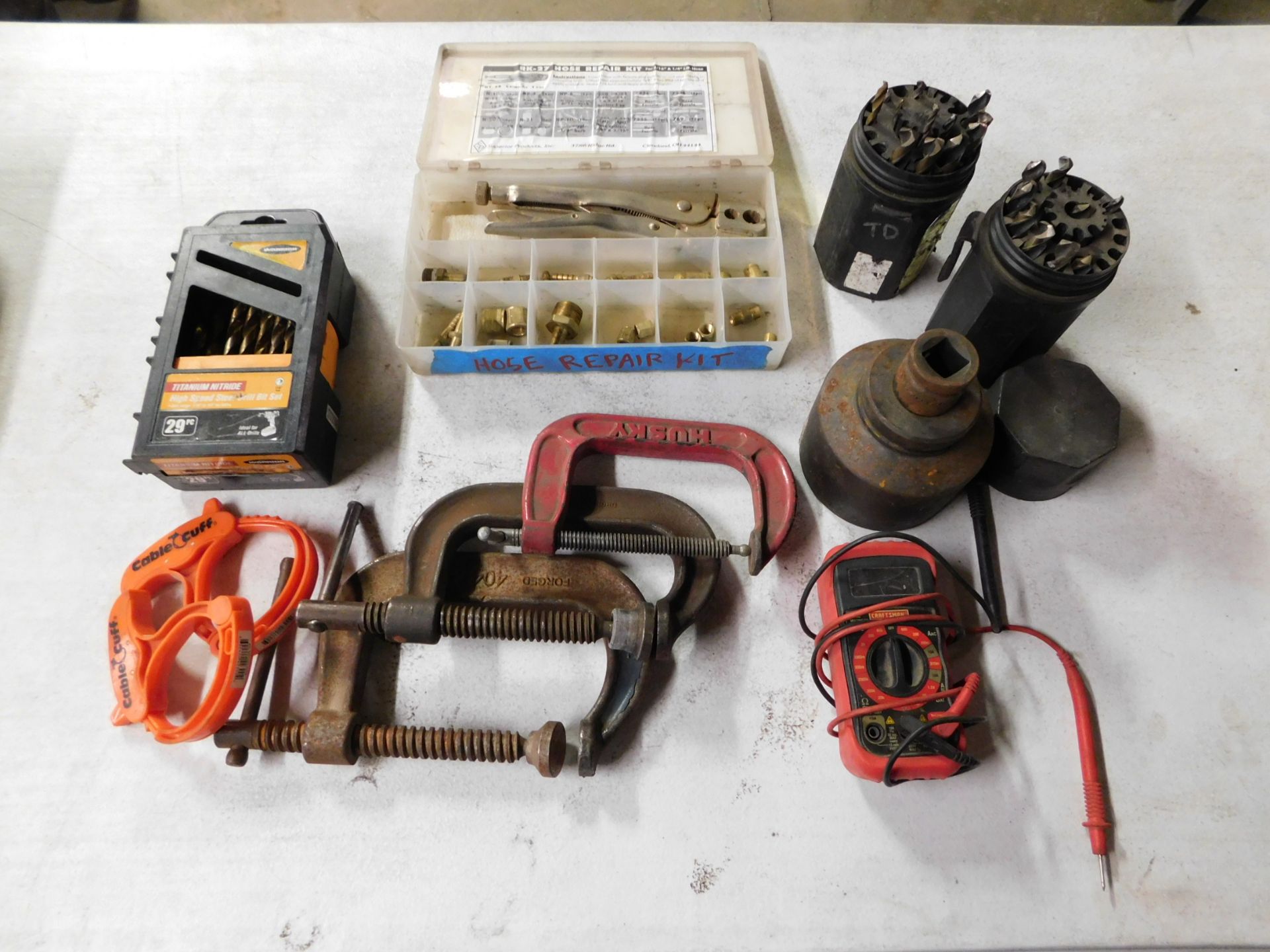 Drill Bits, C-Clamps, Hose Repair Kit & Multi Meter