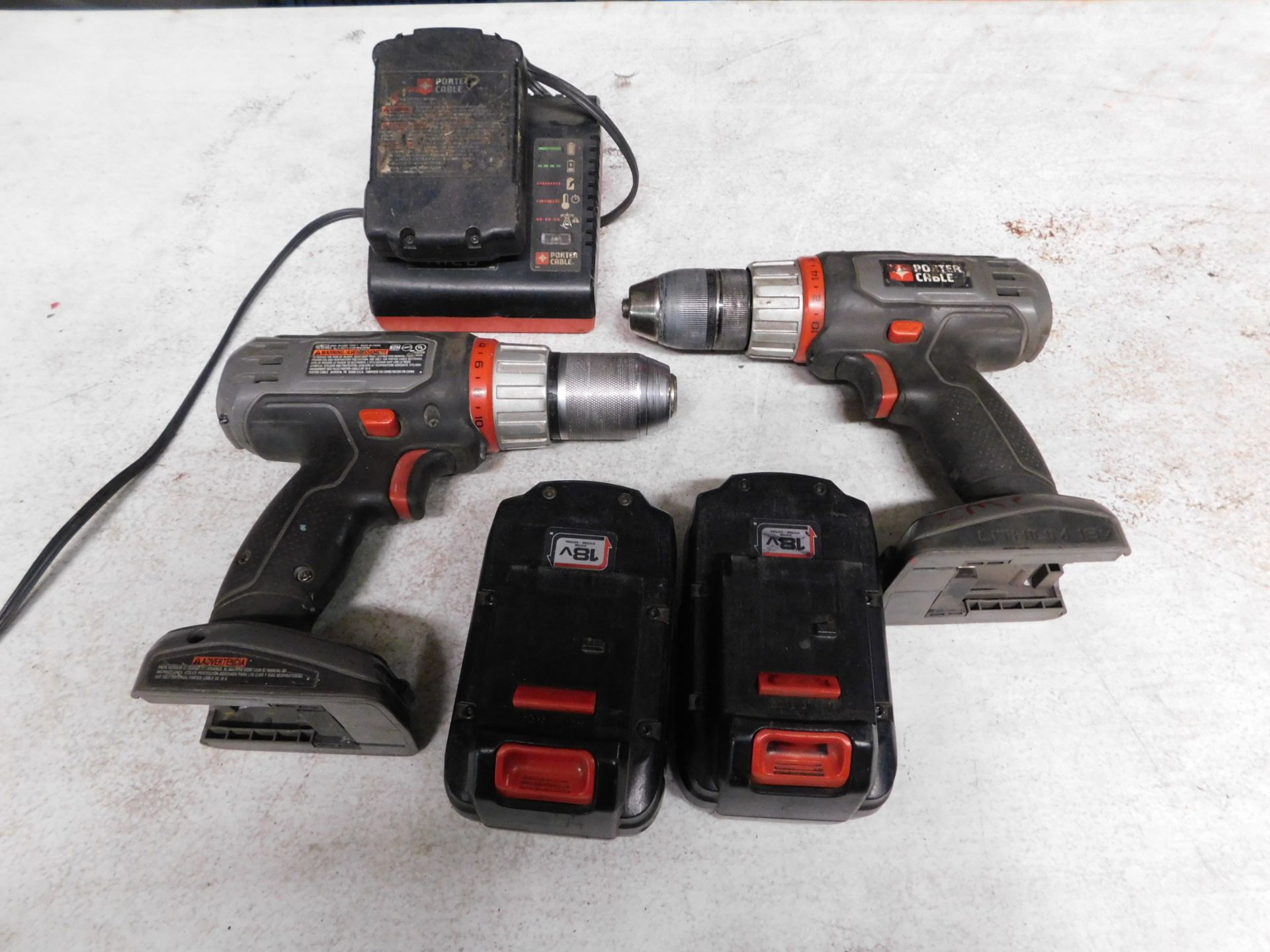 (2) Porter Cable 18V Cordless Drills with Batteries & Charger