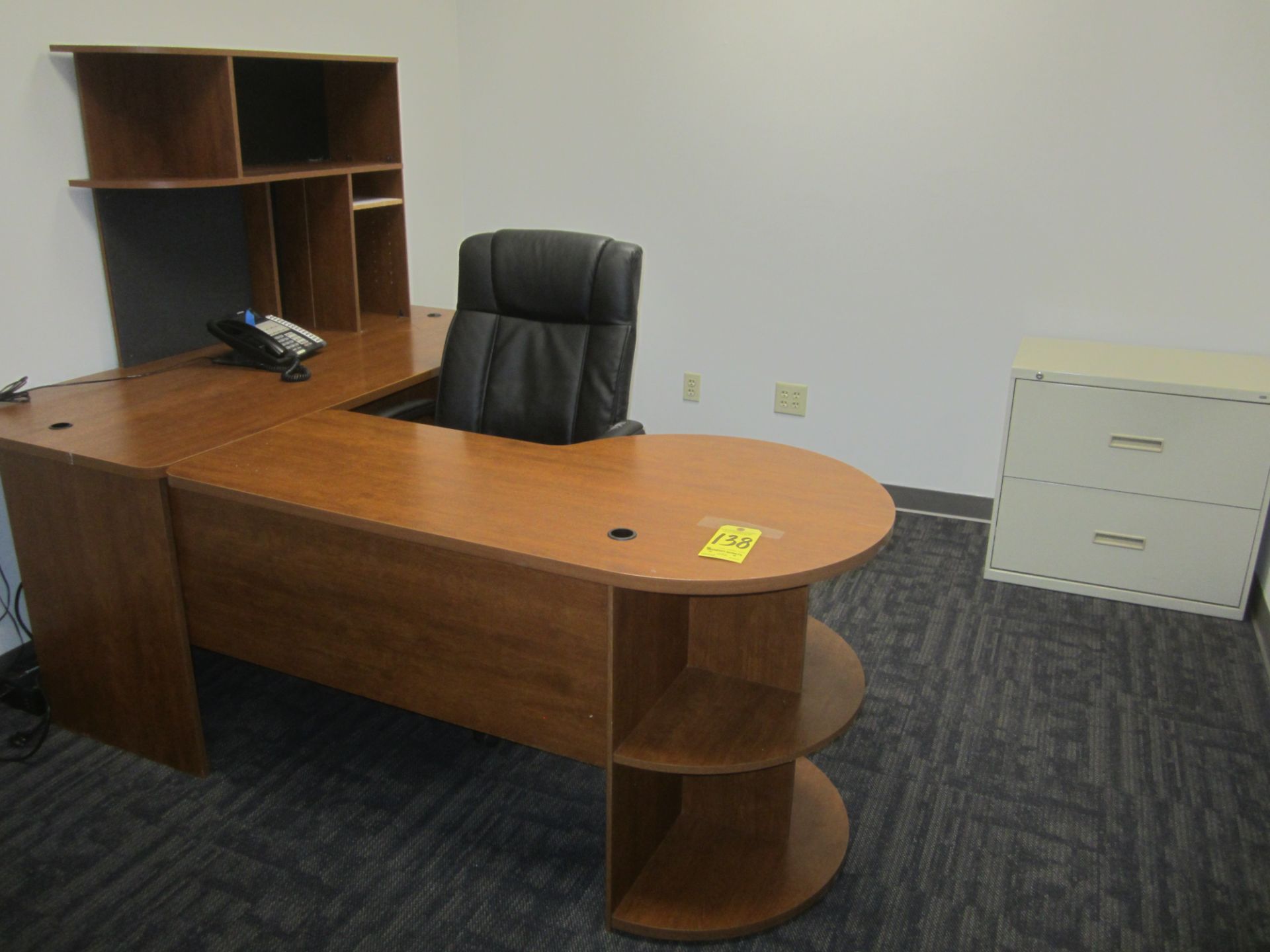 L-Shaped Desk, Swivel Arm Chair, and 2-Drawer Lateral File