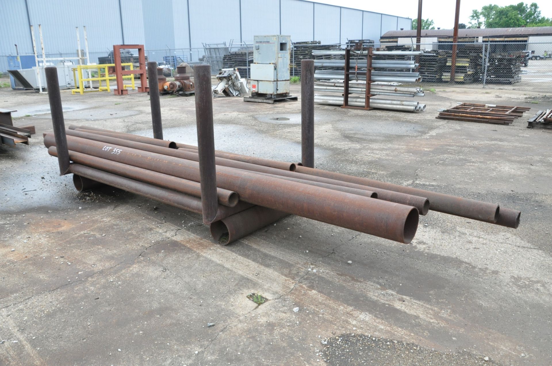 Lot-Various Steel Hollow Round Stock with Stock Stand and Short Tubes, (Outside in Yard)