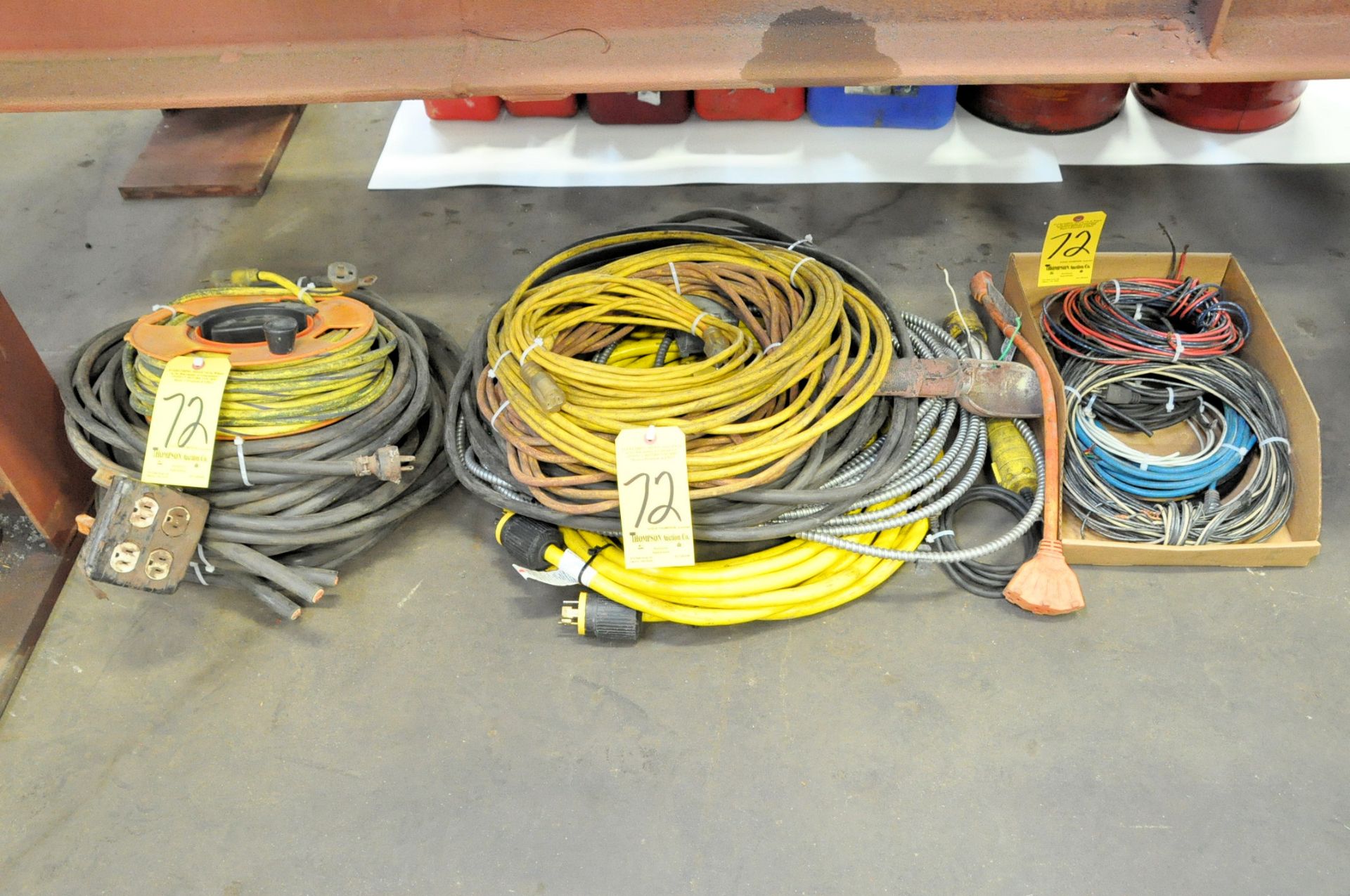 Lot-Heavy Duty Lead Wire and Extension Cords with Loose Wire in (1) Box Under (1) Bench