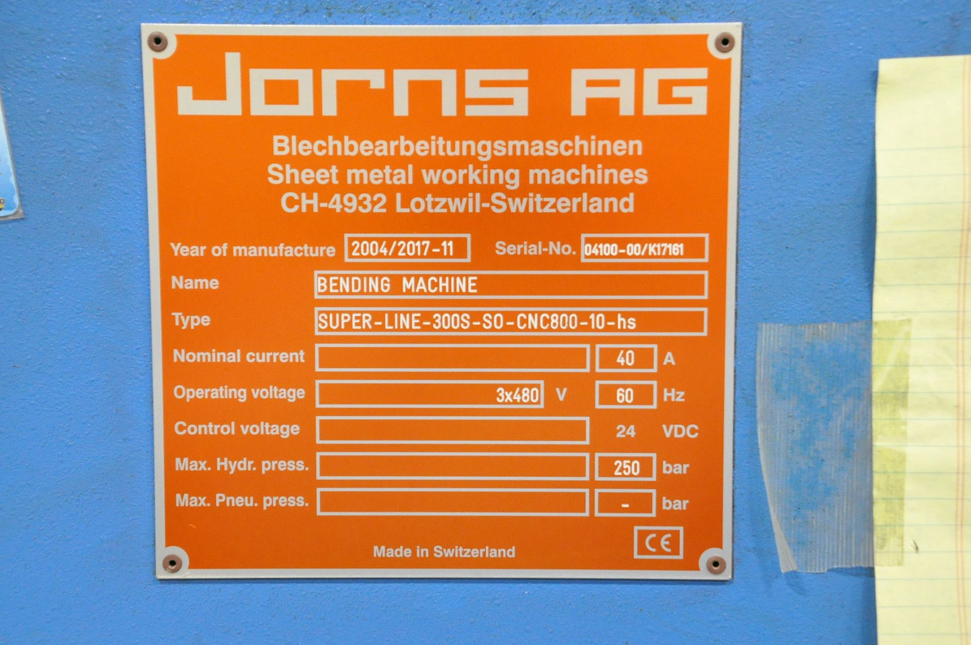 Jorns AG Type Super-Line-300S-SO-CNC800-10-HS, 32' 9" x 12-Gage Power Folding Machine, s/n 04100-00/ - Image 9 of 9