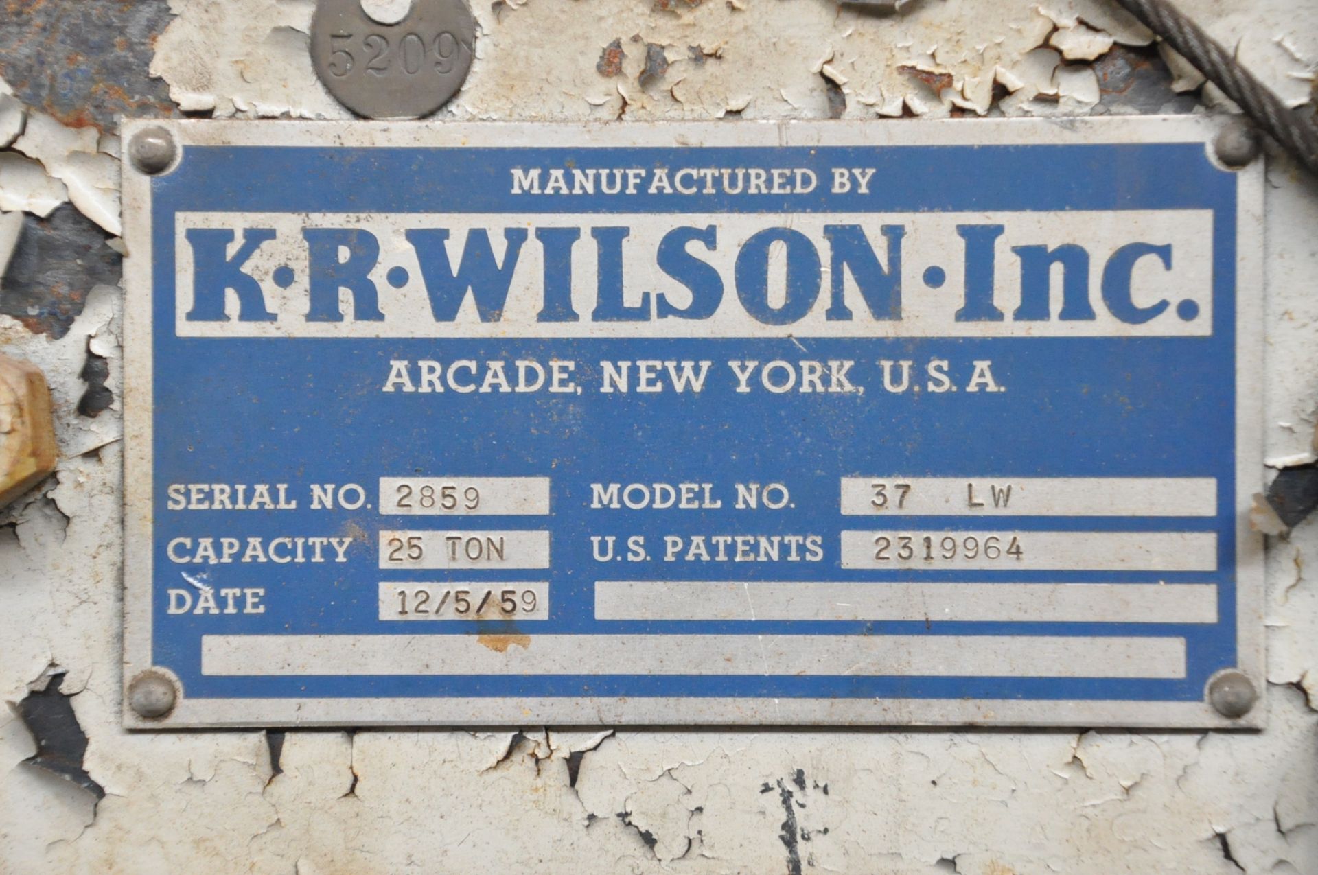 K-R-Wilson Model 37 LW, 25-Ton Capacity Hydraulic H-Frame Shop Press, S/n 2859 (1959), Adjustable - Image 4 of 4