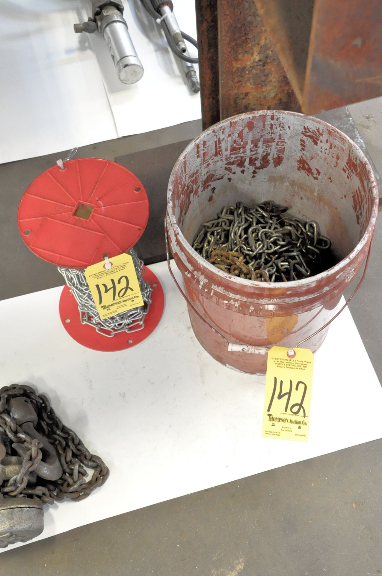 Lot-Various Chains in (1) Bucket and on (1) Spool