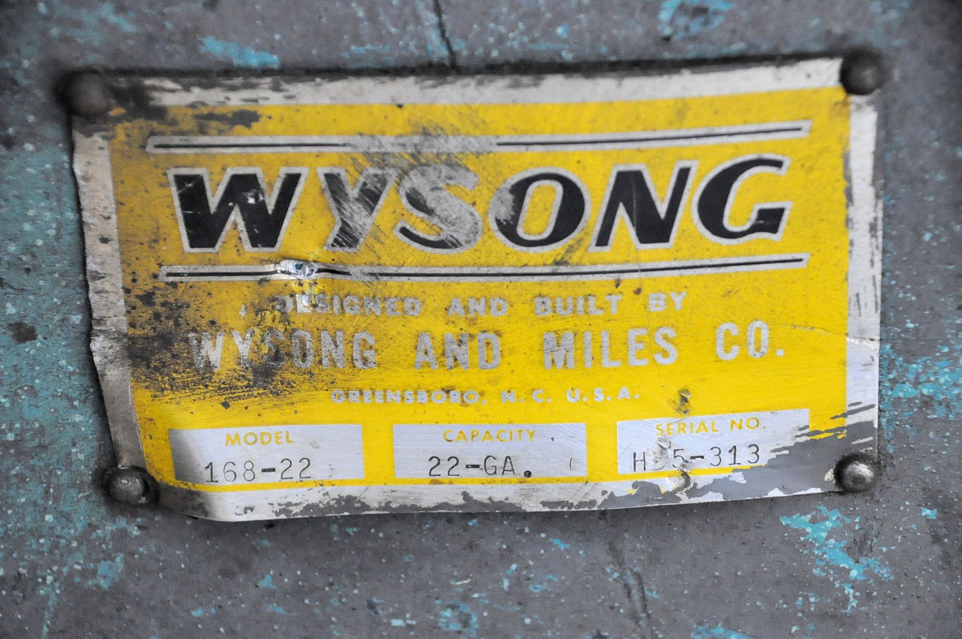 Wysong and Miles Model 168-22, 14' X 22-Gauge Leaf Brake, s/n H55313, Loading Fee $200.00 - Image 3 of 3