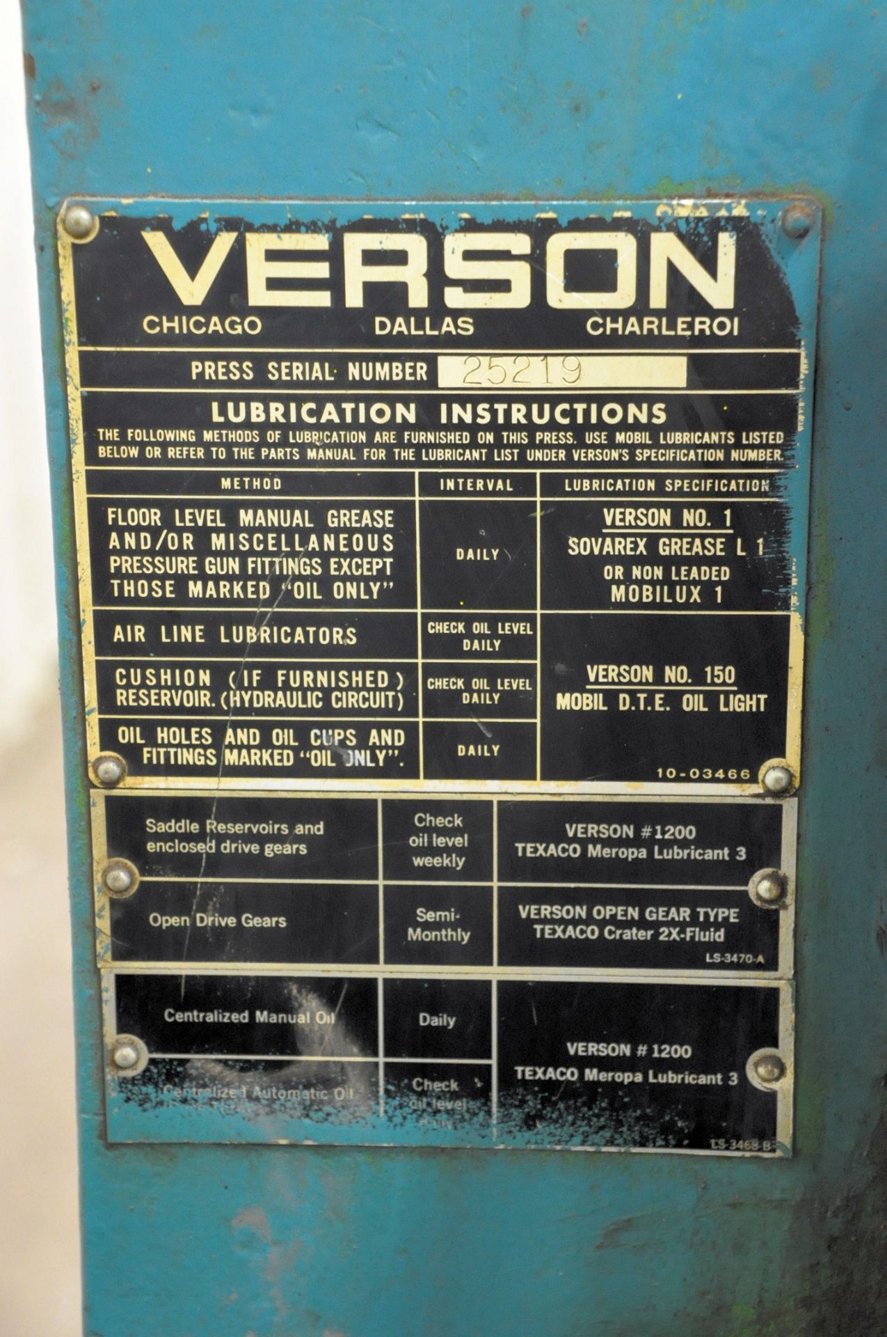 Verson Model 1B-512-120, 120-Tons x 16' Mechanical Power Press Brake, s/n 25219, 3" Stroke, 30 SPM - Image 11 of 11