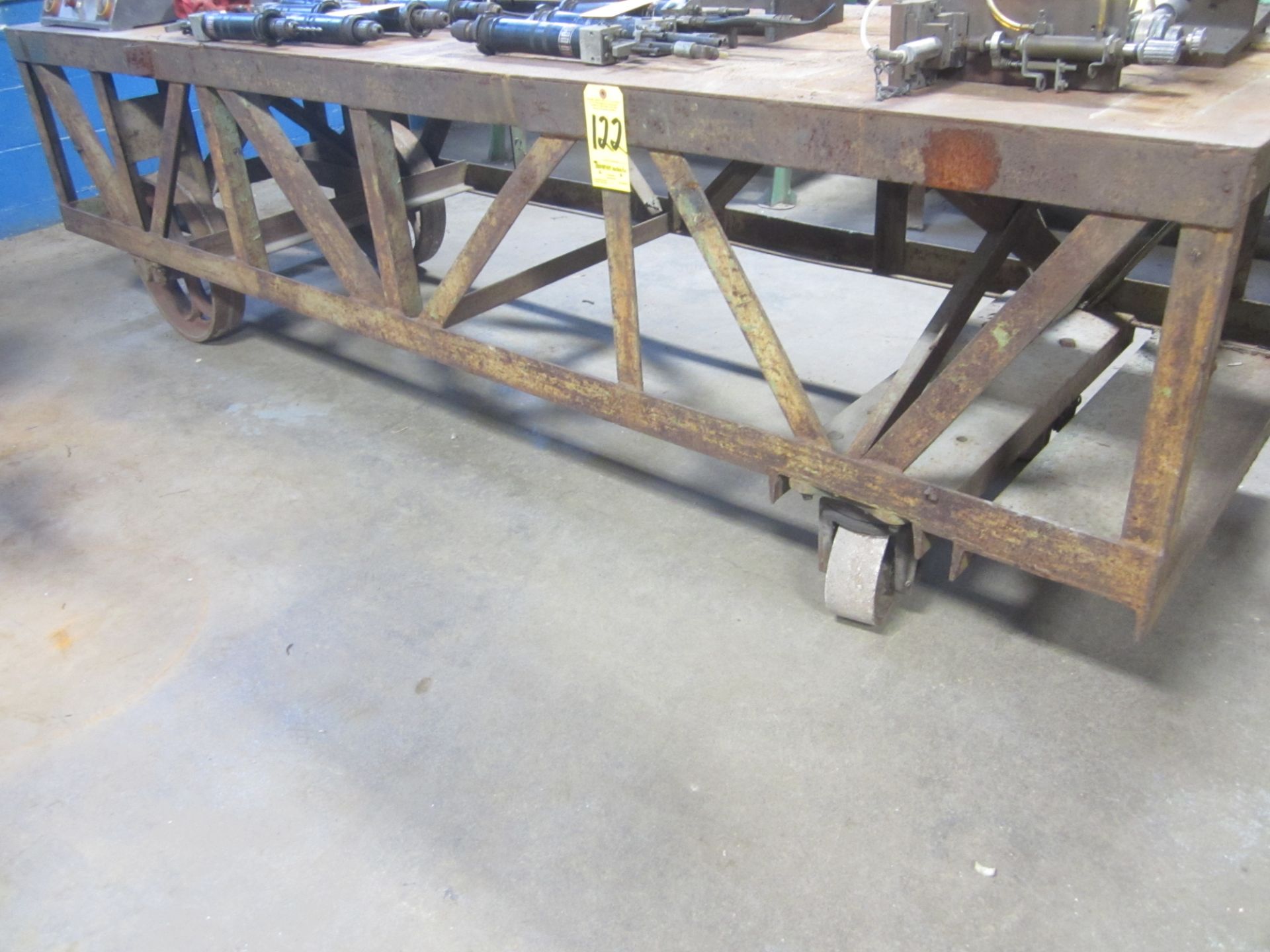 Heavy Duty Steel Shop Table on Casters, 3'x 10'x 32" High, with 1/4" Thick Steel Top