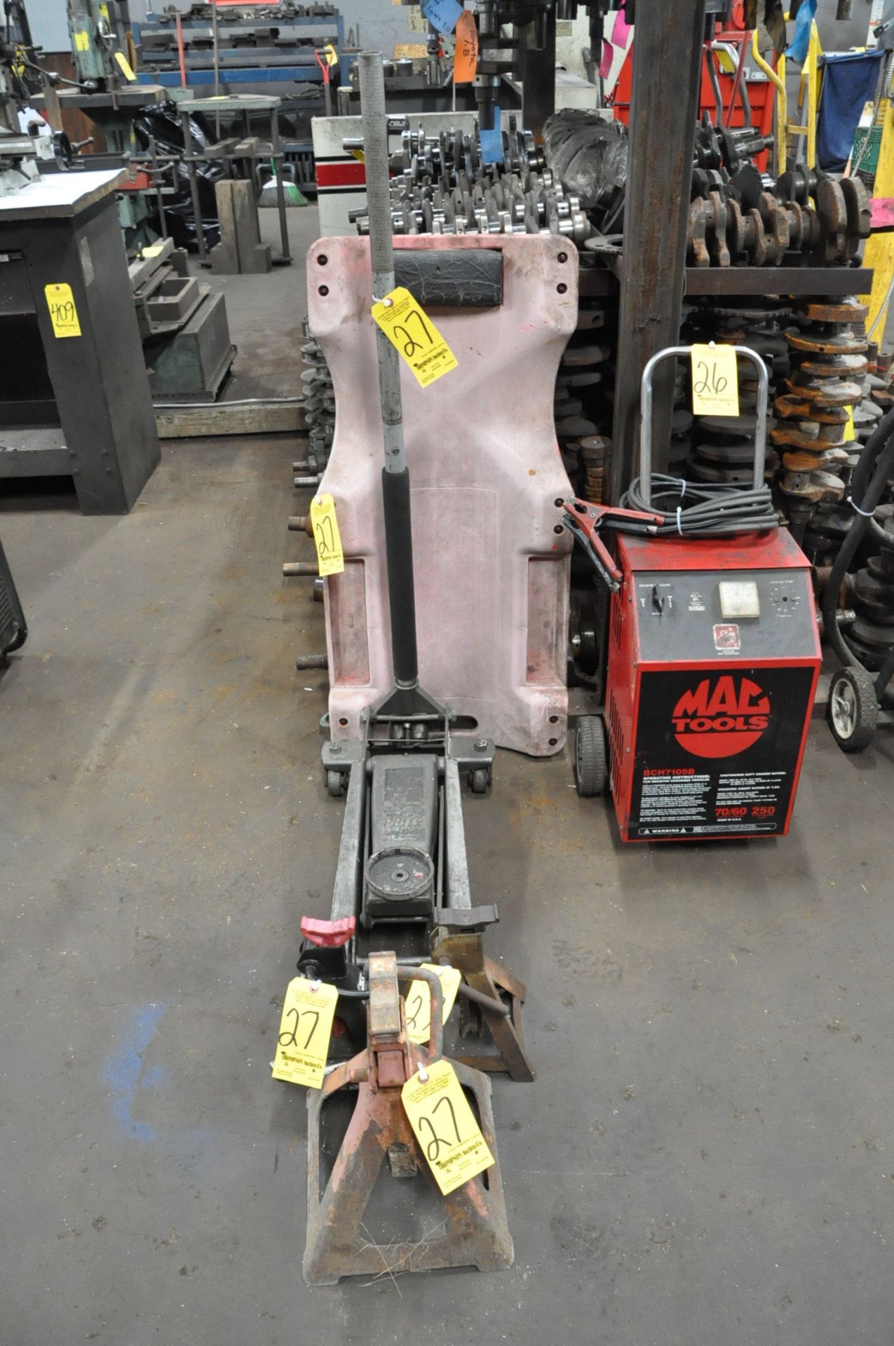 Lot-(1) Pittsburgh 3-Ton Hydraulic Floor Jack and (3) Various Jack Stands