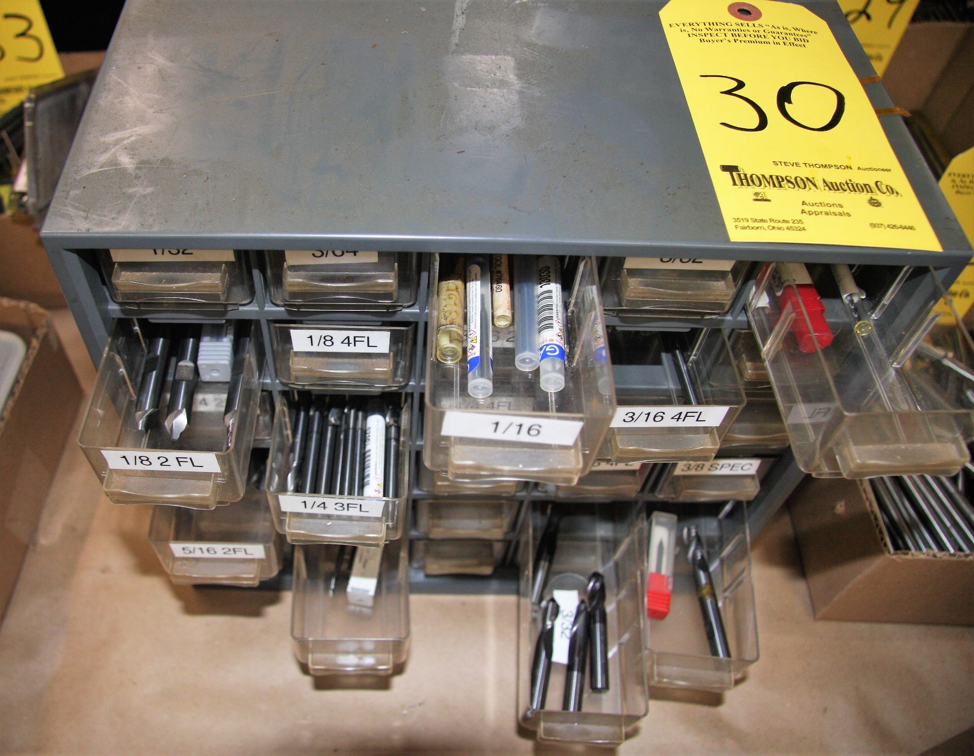 Parts Cabinet and Contents of Carbide End Mills