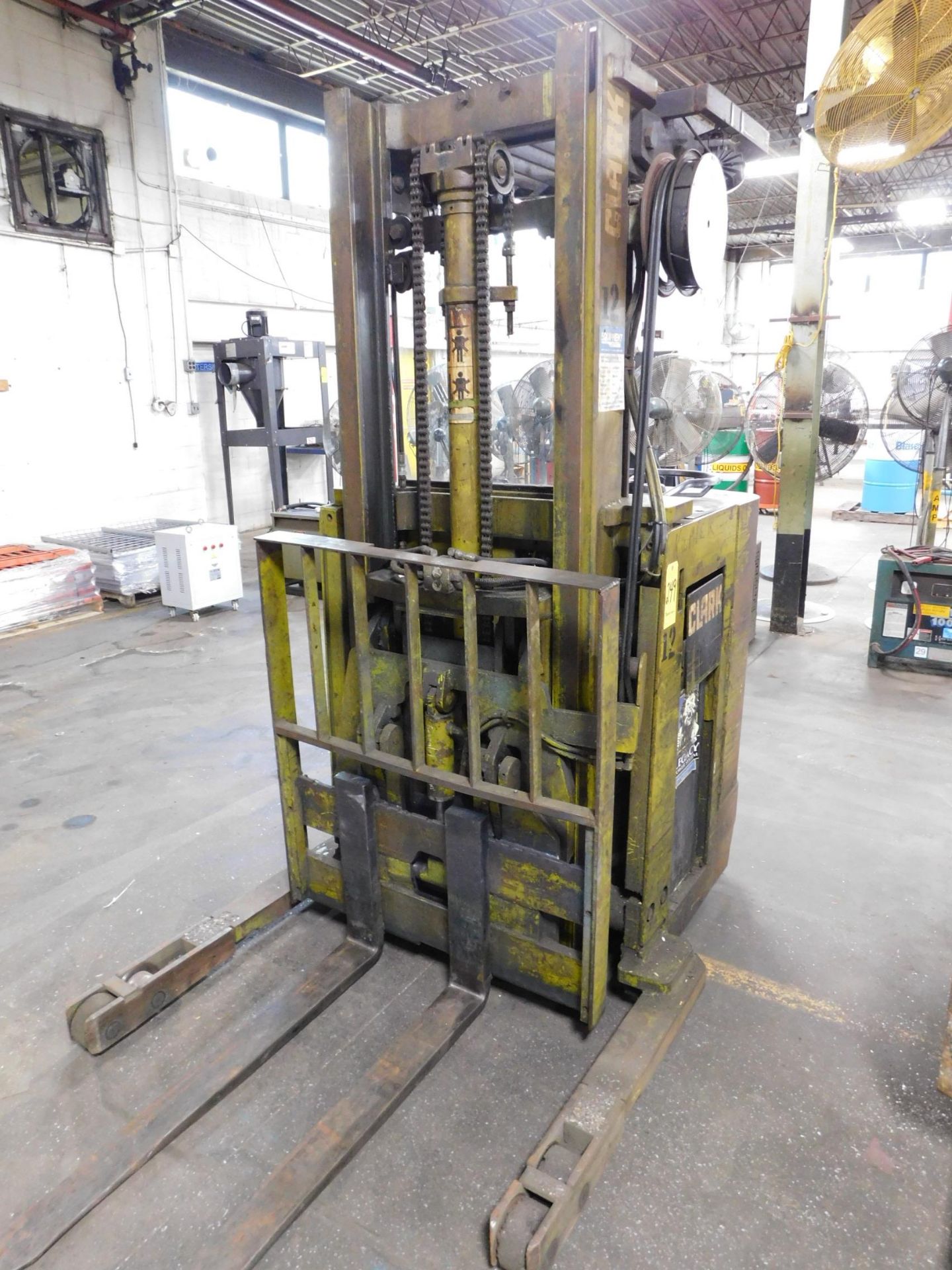 Clark Model NP300-20B Stand On Electric Fork Lift, s/n NP246-0128-4435FA, 2,000 Lb. Capacity,