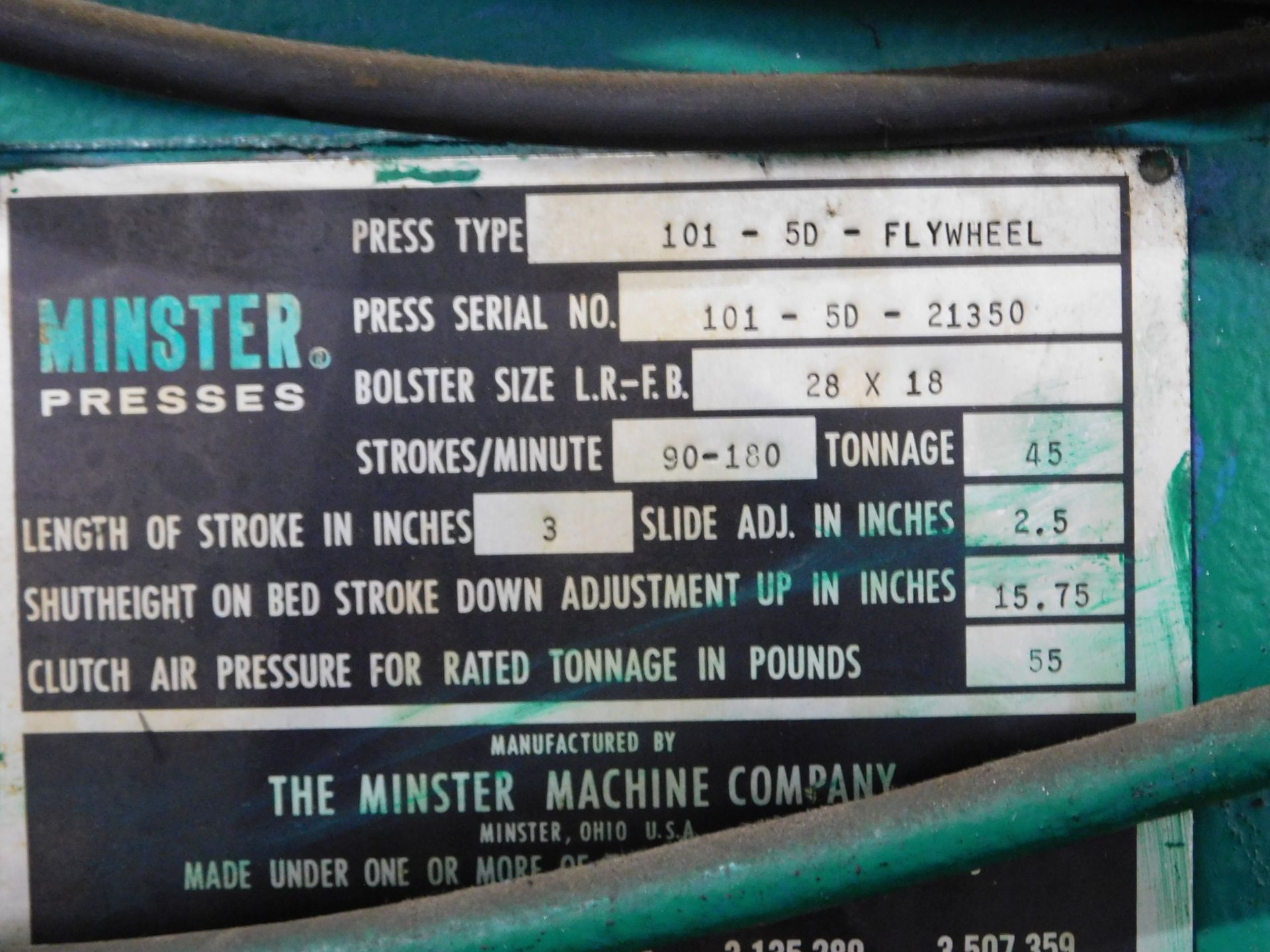 Minster #5 “Die-Namic” OBI Punch Press, s/n 101-5D-21350, 45 Ton, 3” Stroke, 15 3/4” Shut Height, - Image 9 of 9