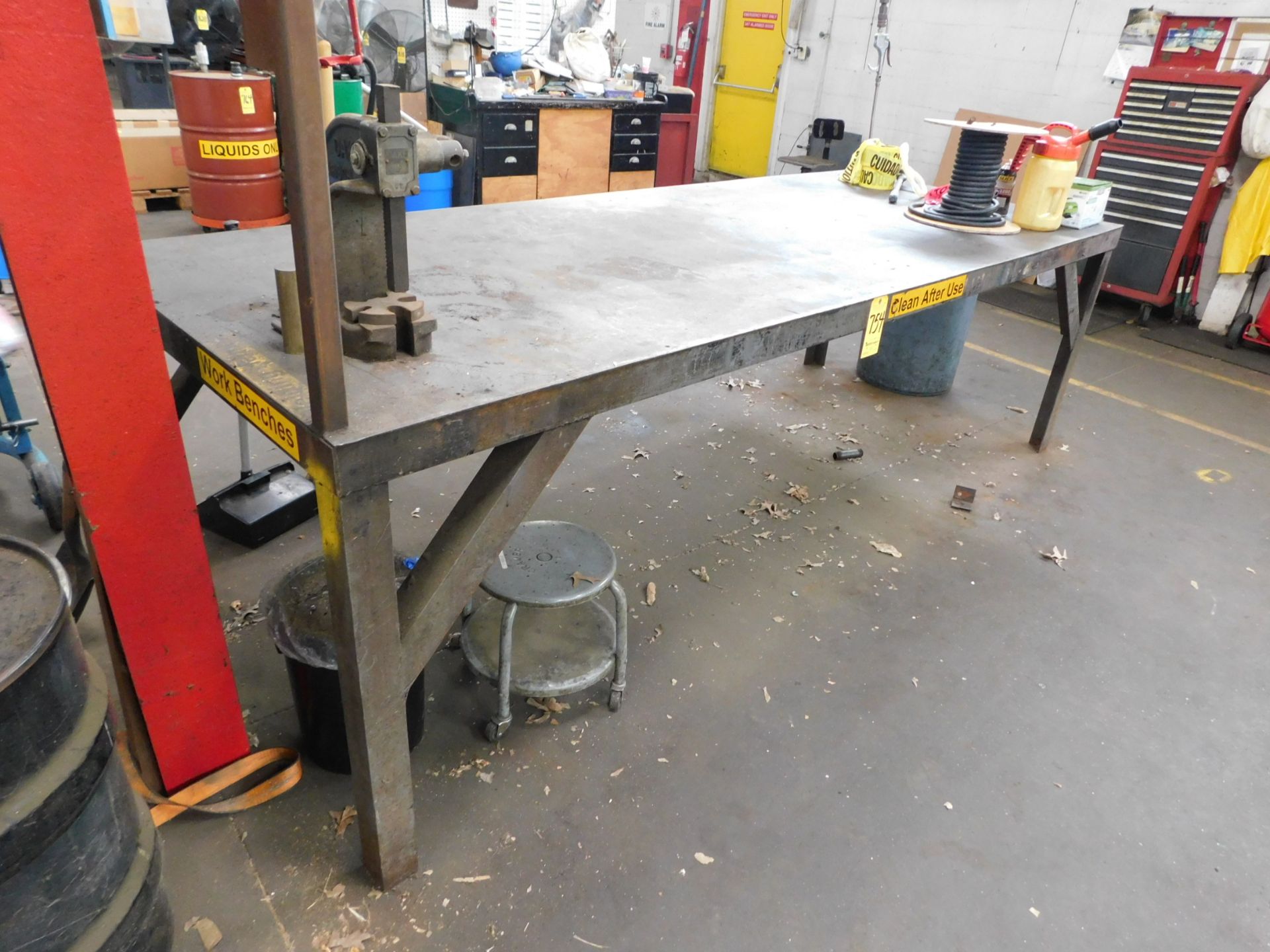 Steel Table, 4' X 10' X 36" High with Dake 00 Arbor Press