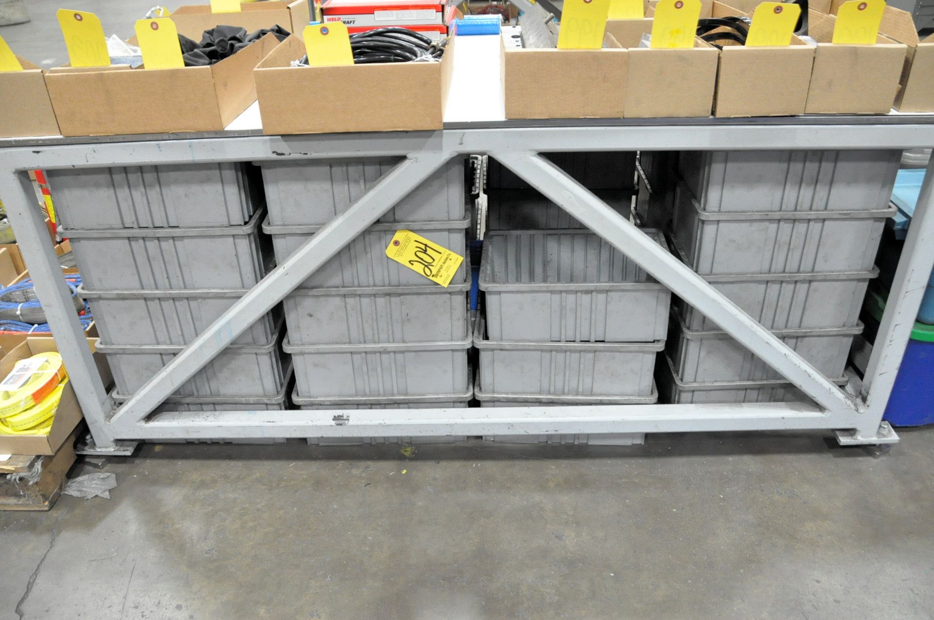 Lot-Various Plastic Totes Under (1) Bench