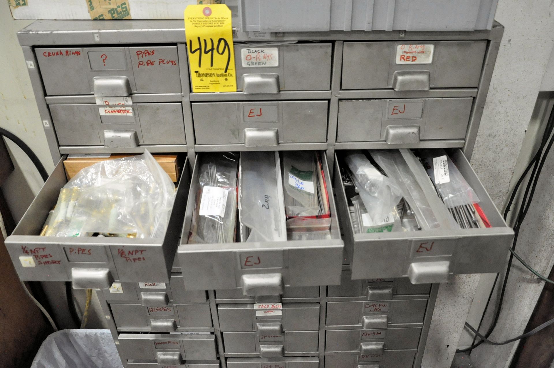 Lot-Die Pins, O-Rings, Brass Connectors, Springs, Bushings, etc. with 27-Bin Organizer Cabinet - Image 8 of 10