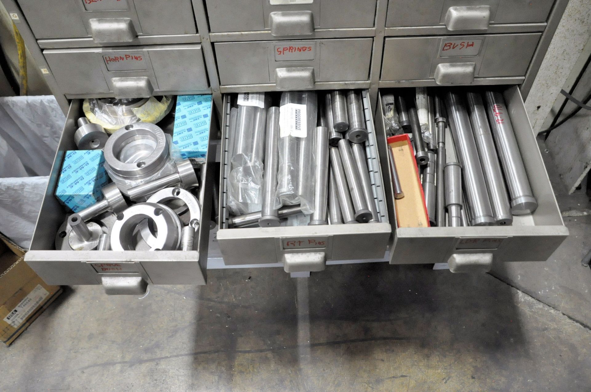 Lot-Die Pins, O-Rings, Brass Connectors, Springs, Bushings, etc. with 27-Bin Organizer Cabinet - Image 2 of 10