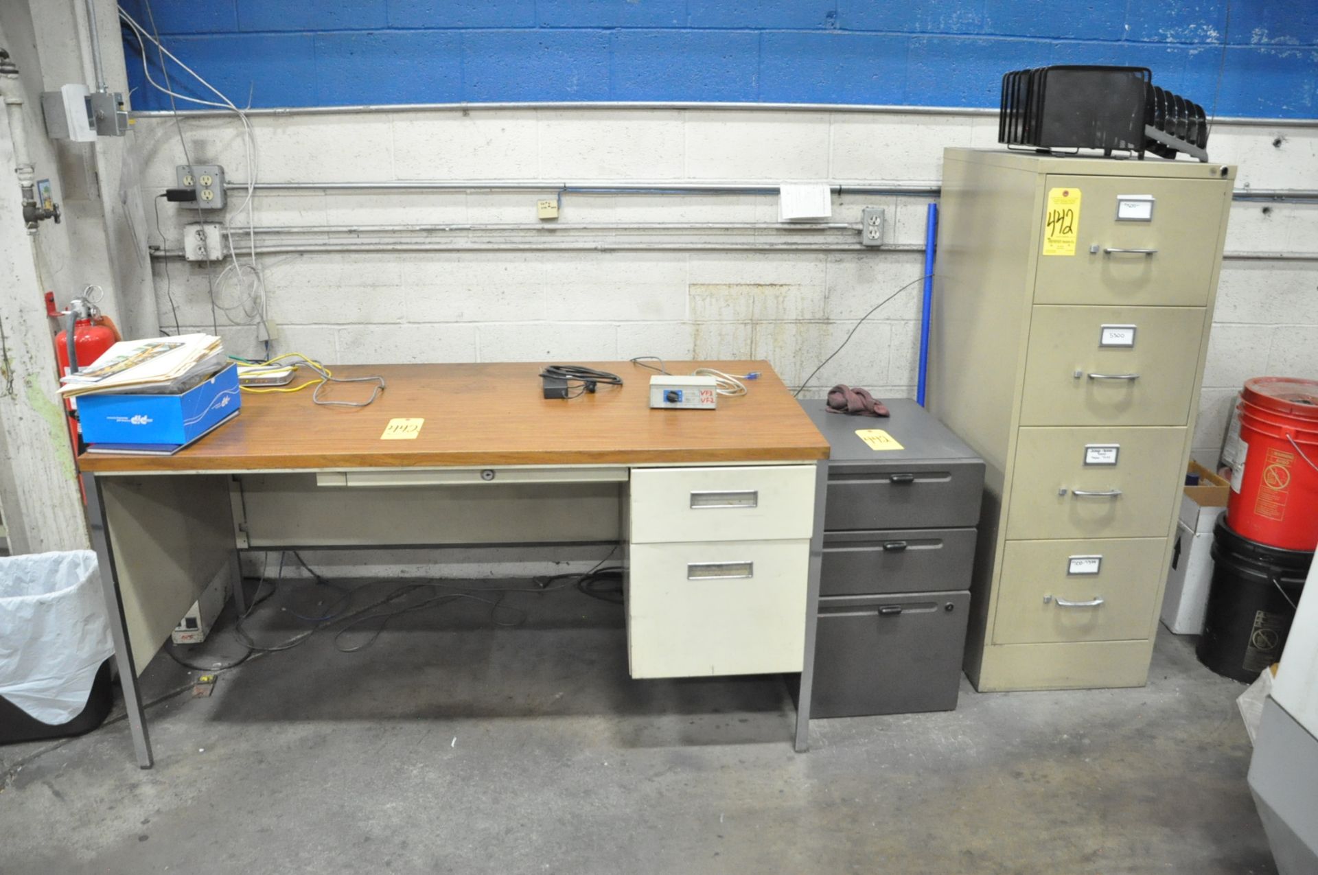 Lot-(1) Desk and (2) File Cabinets