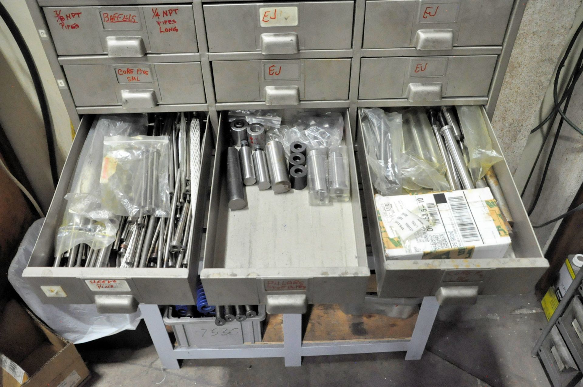 Lot-Die Pins, O-Rings, Brass Connectors, Springs, Bushings, etc. with 27-Bin Organizer Cabinet - Image 5 of 10