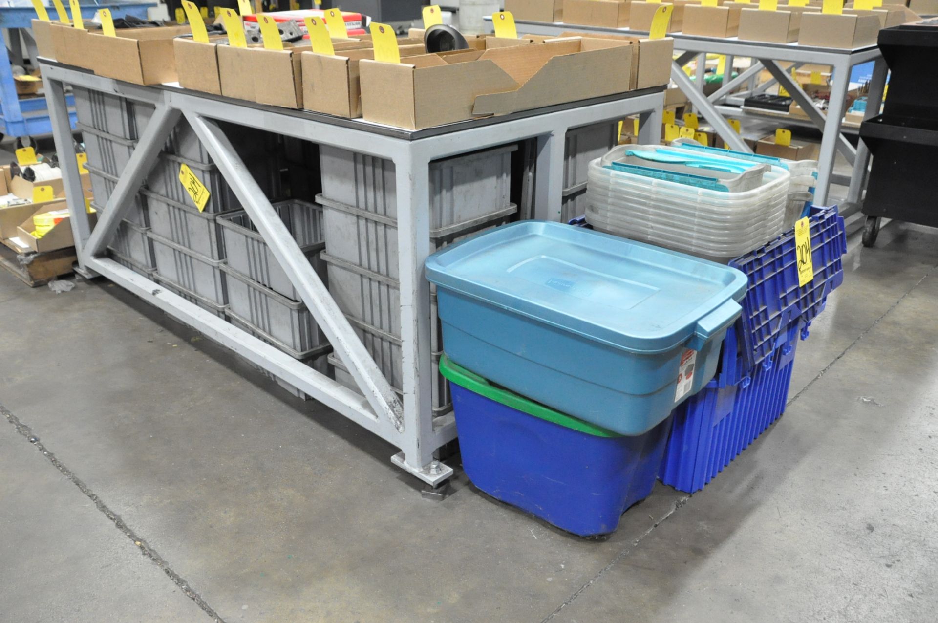 Lot-Various Plastic Totes Under (1) Bench - Image 3 of 4