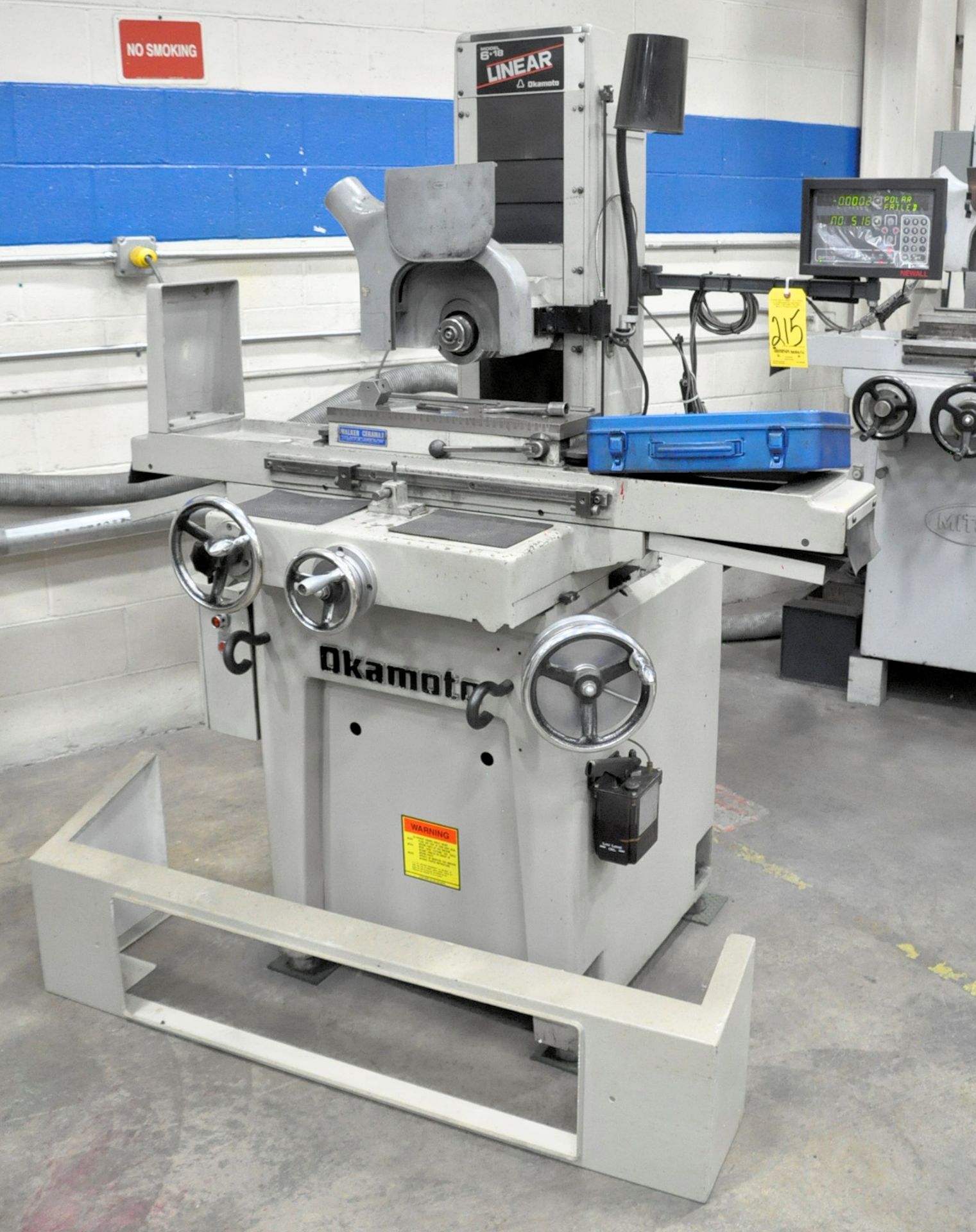 Okamoto Model 618 Linear Hand Feed Surface Grinder, s/n 8311U, Walker 6" x 18" Ceramax Chuck, Newall