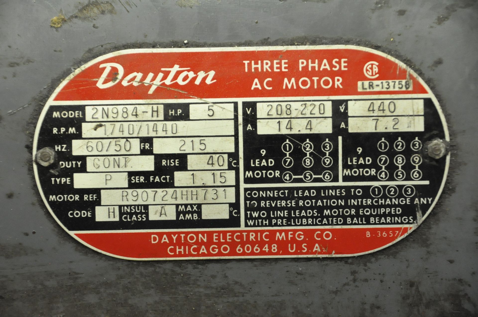 Dayton 5-HP 1740-RPM 3-PH Motor - Image 2 of 2