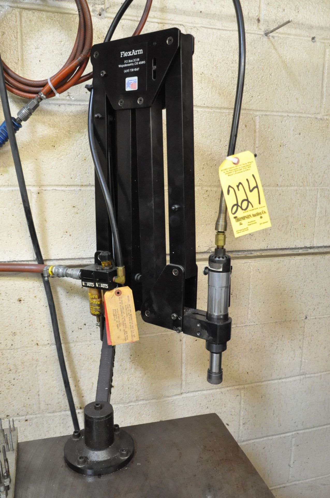FlexArm Articulating Arm Pneumatic Tapping Station, S/n N/a, Mounted on 22" x 38" x 1" Steel Top - Image 2 of 3