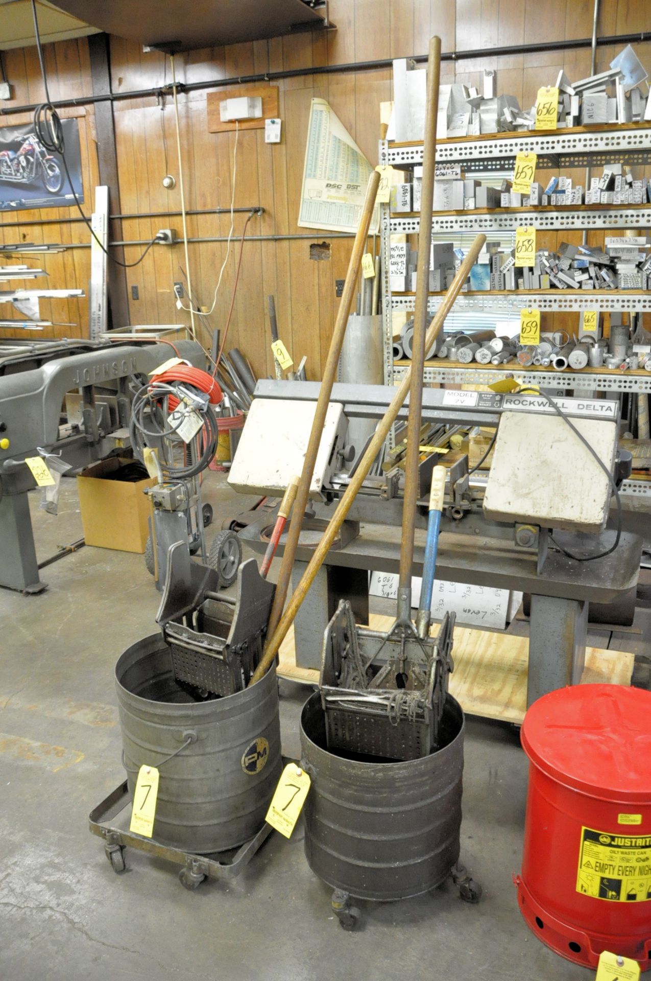 Lot-(2) Portable Metal Mop Buckets with Wringers and Mops