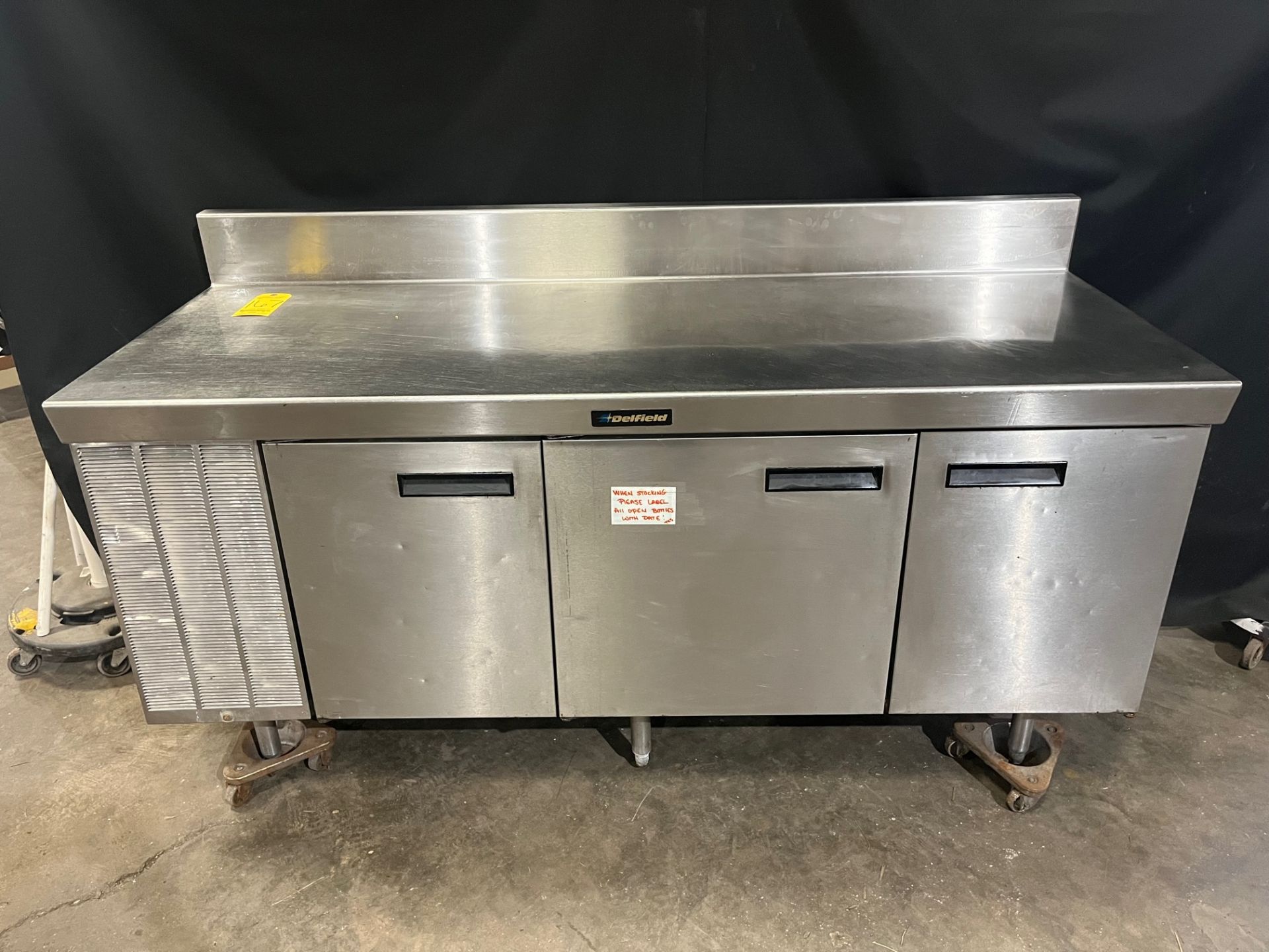 Delfield 72 inch Refrigerated work top table, 3 dr. Cooler, 120 volt , 1 phase